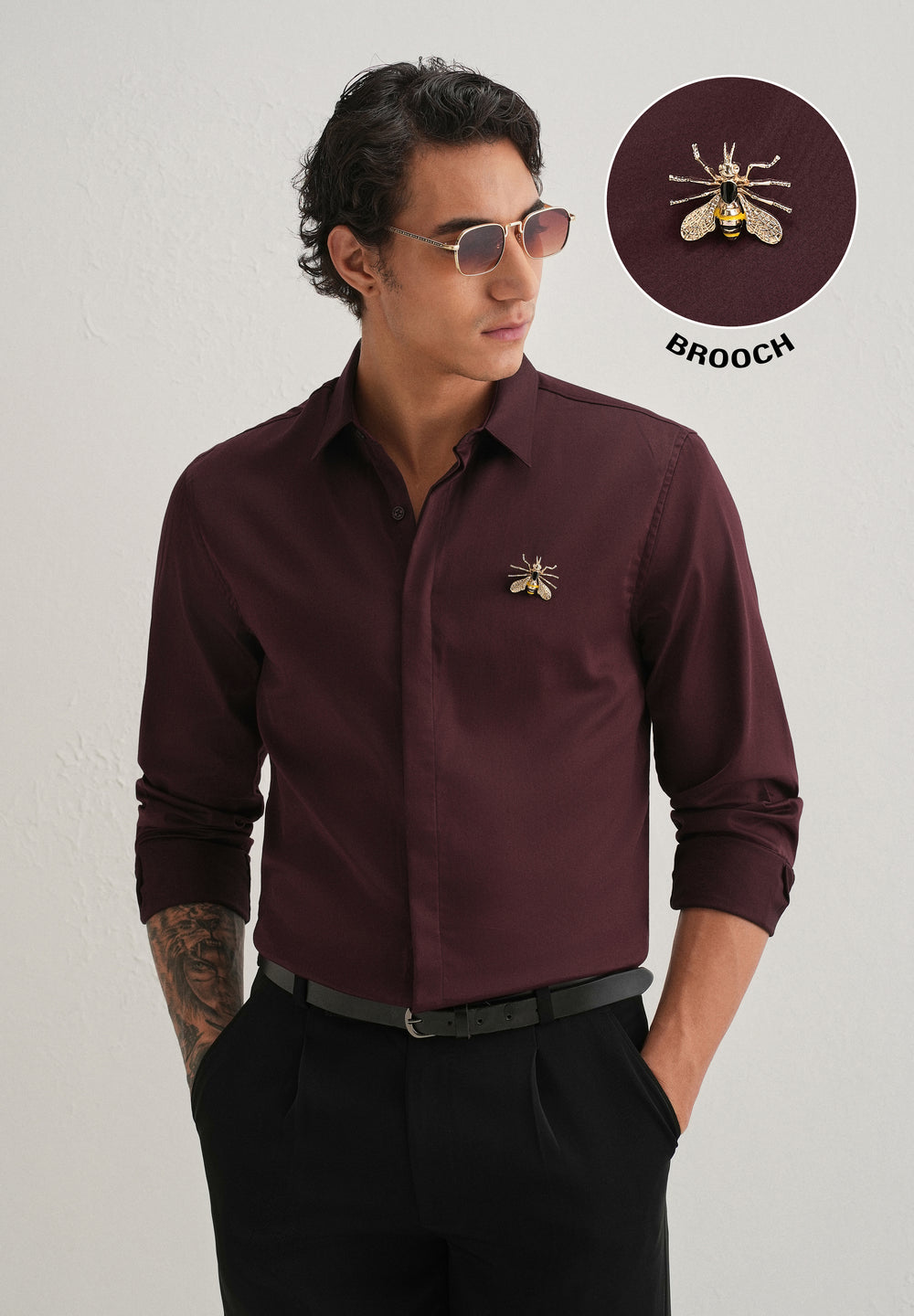 Honey Bee Brooch Wine Designer Shirt