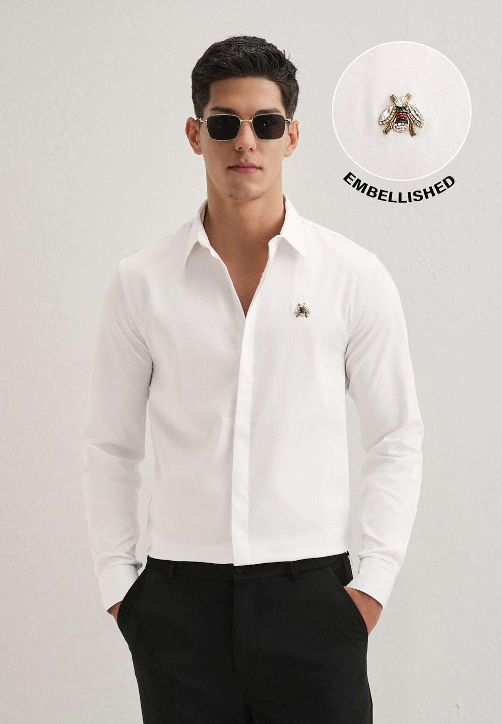 Honey Bee Embellished White Designer Shirt