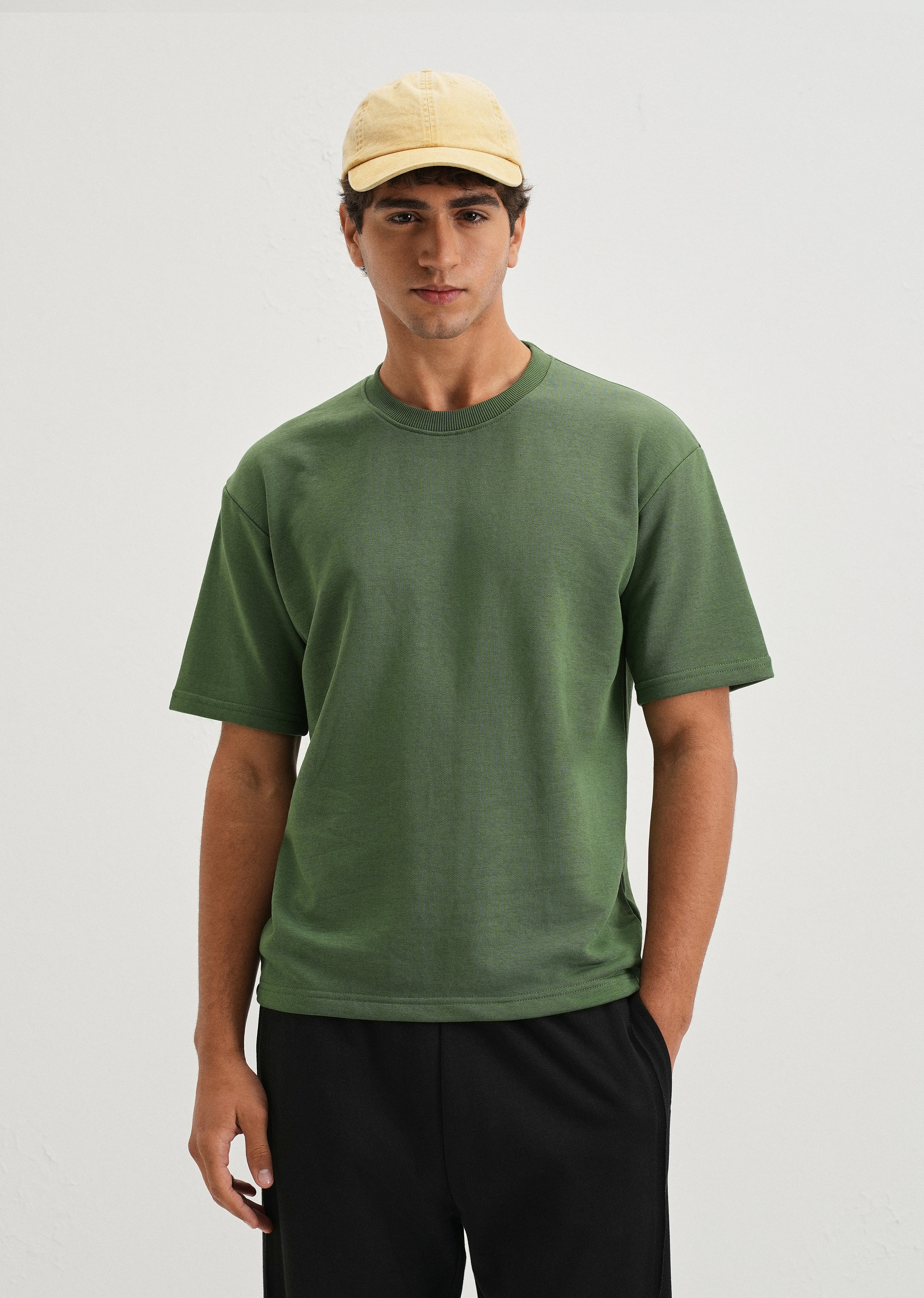 Hunter Green Plain Oversized Basic T-shirt