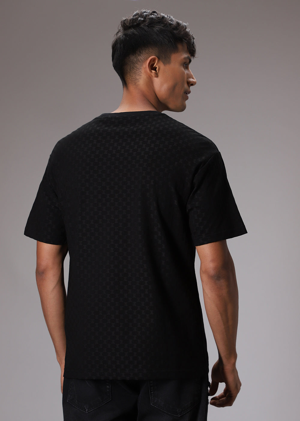 Hybrid Black Patterned Oversized T-shirt