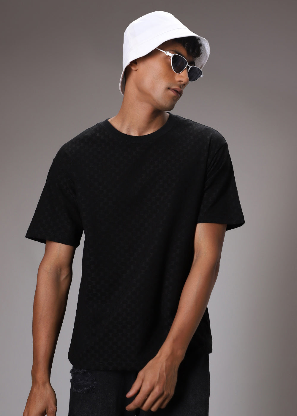 Hybrid Black Patterned Oversized T-shirt