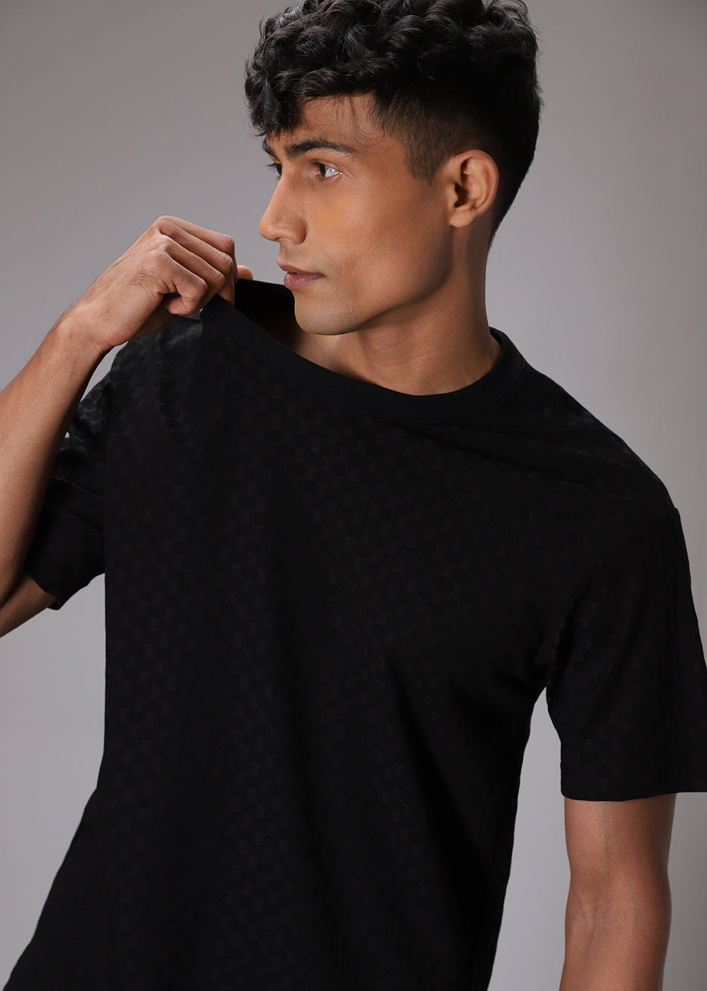 Hybrid Black Patterned Oversized T-shirt