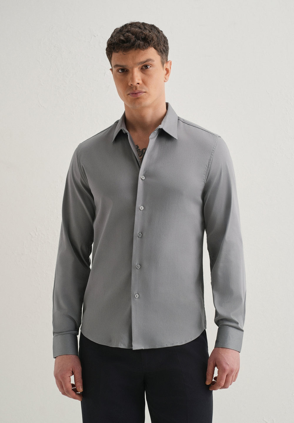 Hybrid Gray Plain Satin Shirt
