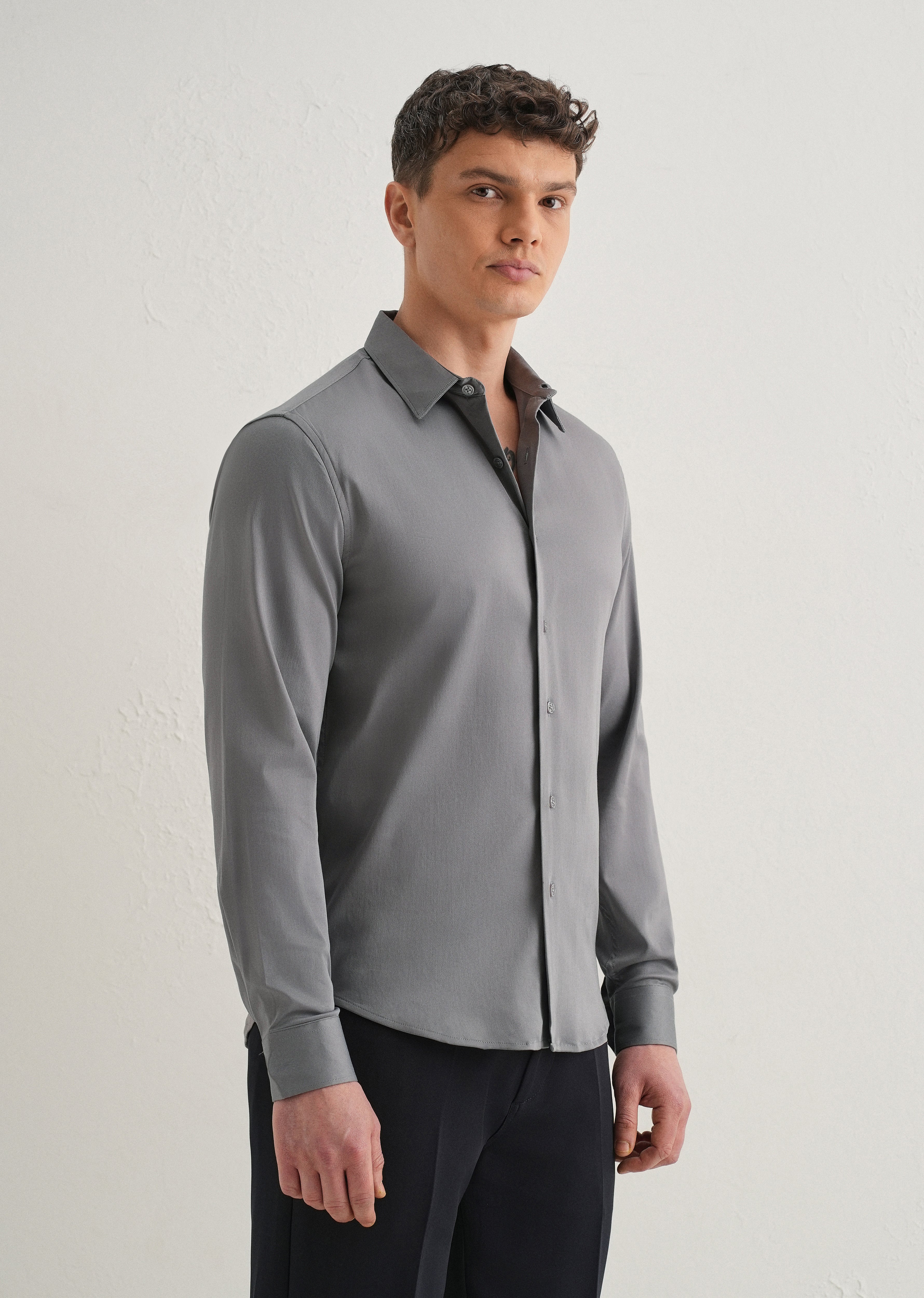 Hybrid Gray Plain Satin Shirt