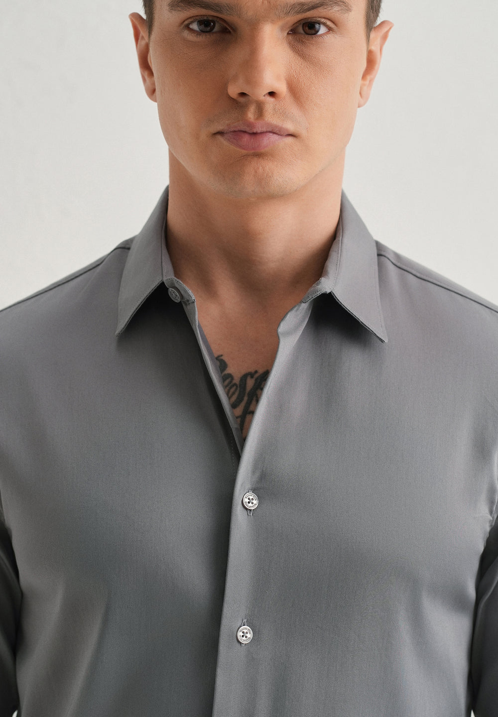 Hybrid Gray Plain Satin Shirt