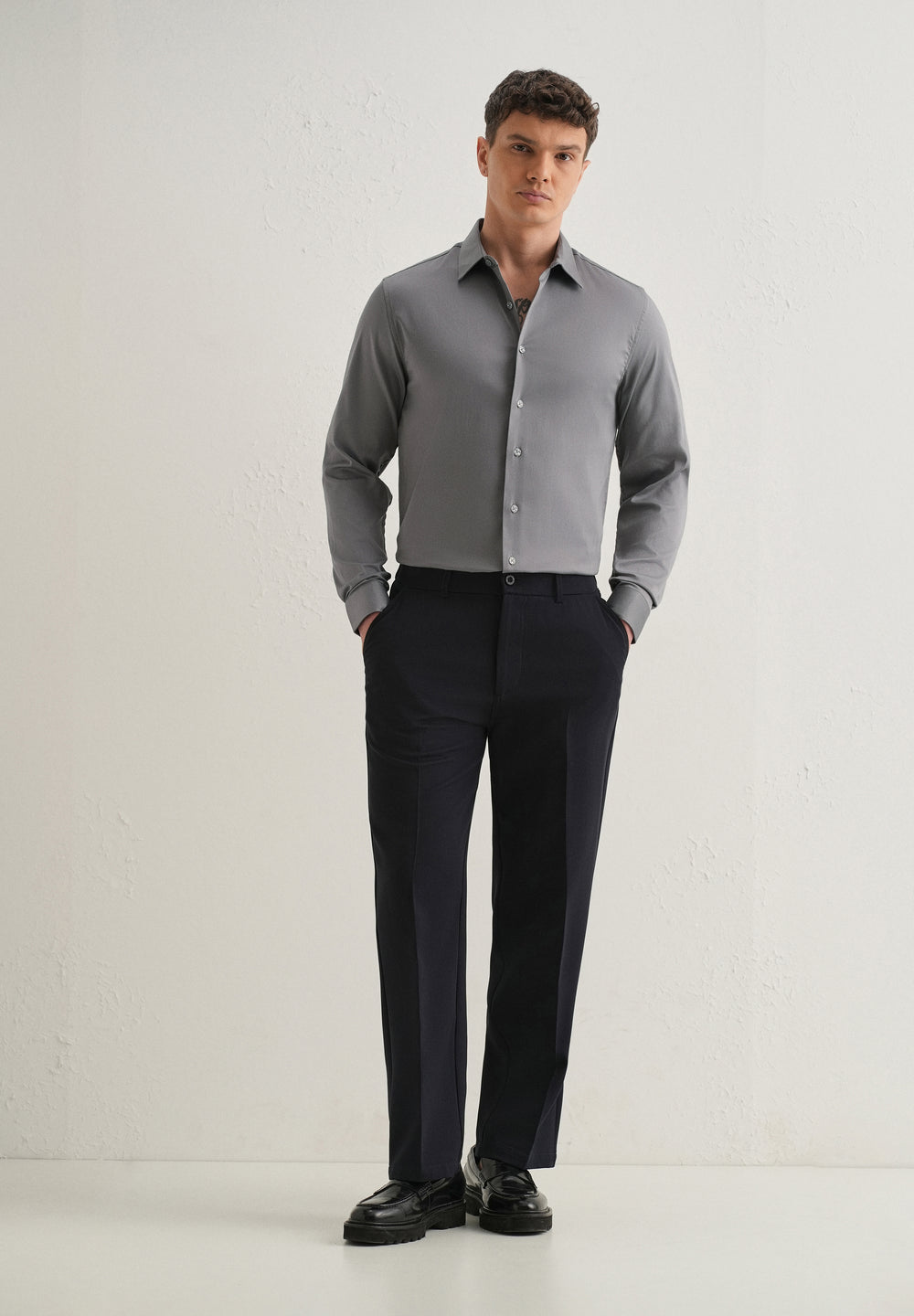 Hybrid Gray Plain Satin Shirt