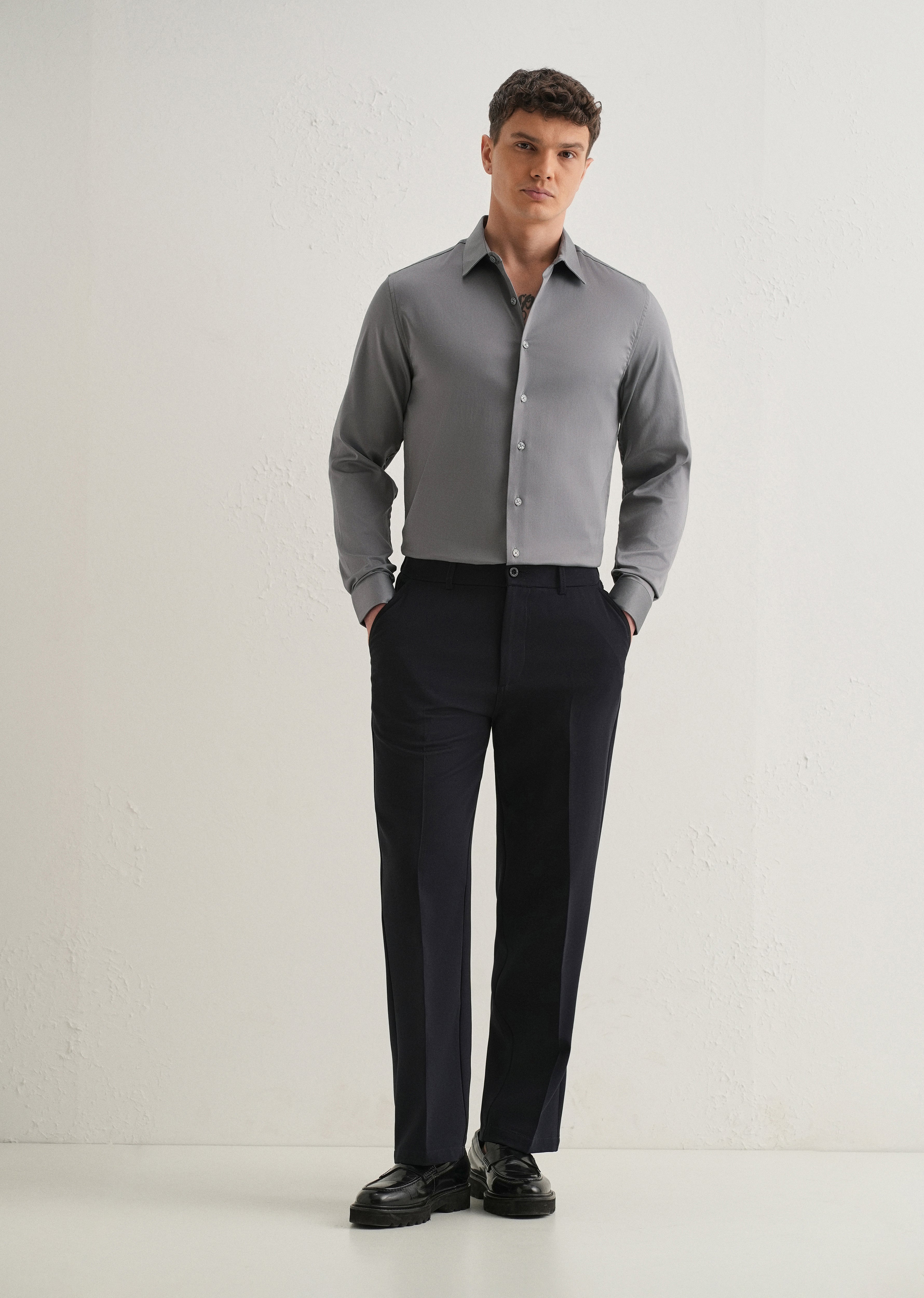 Hybrid Gray Plain Satin Shirt