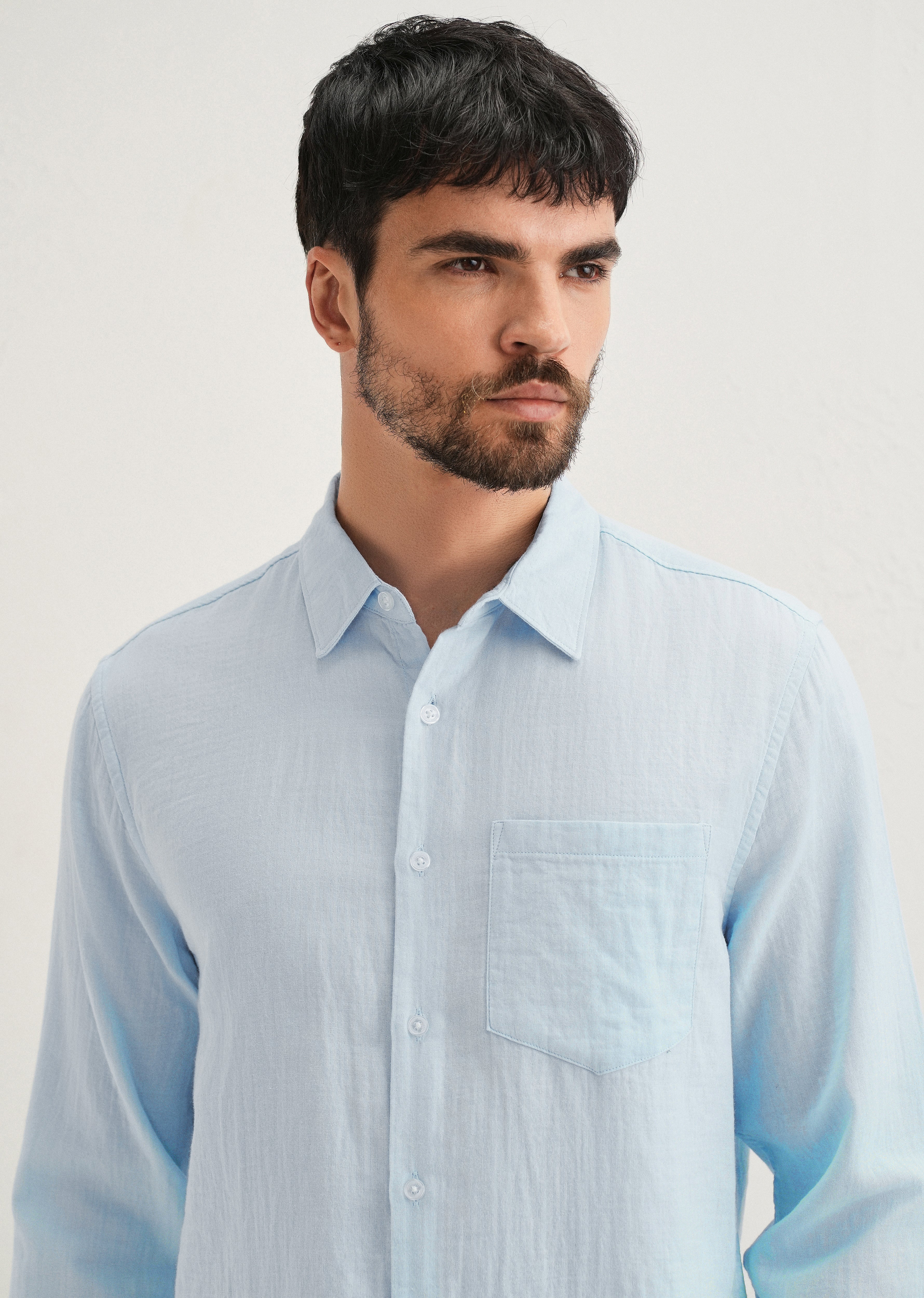 Ice Blue Double Cloth Cotton Shirt