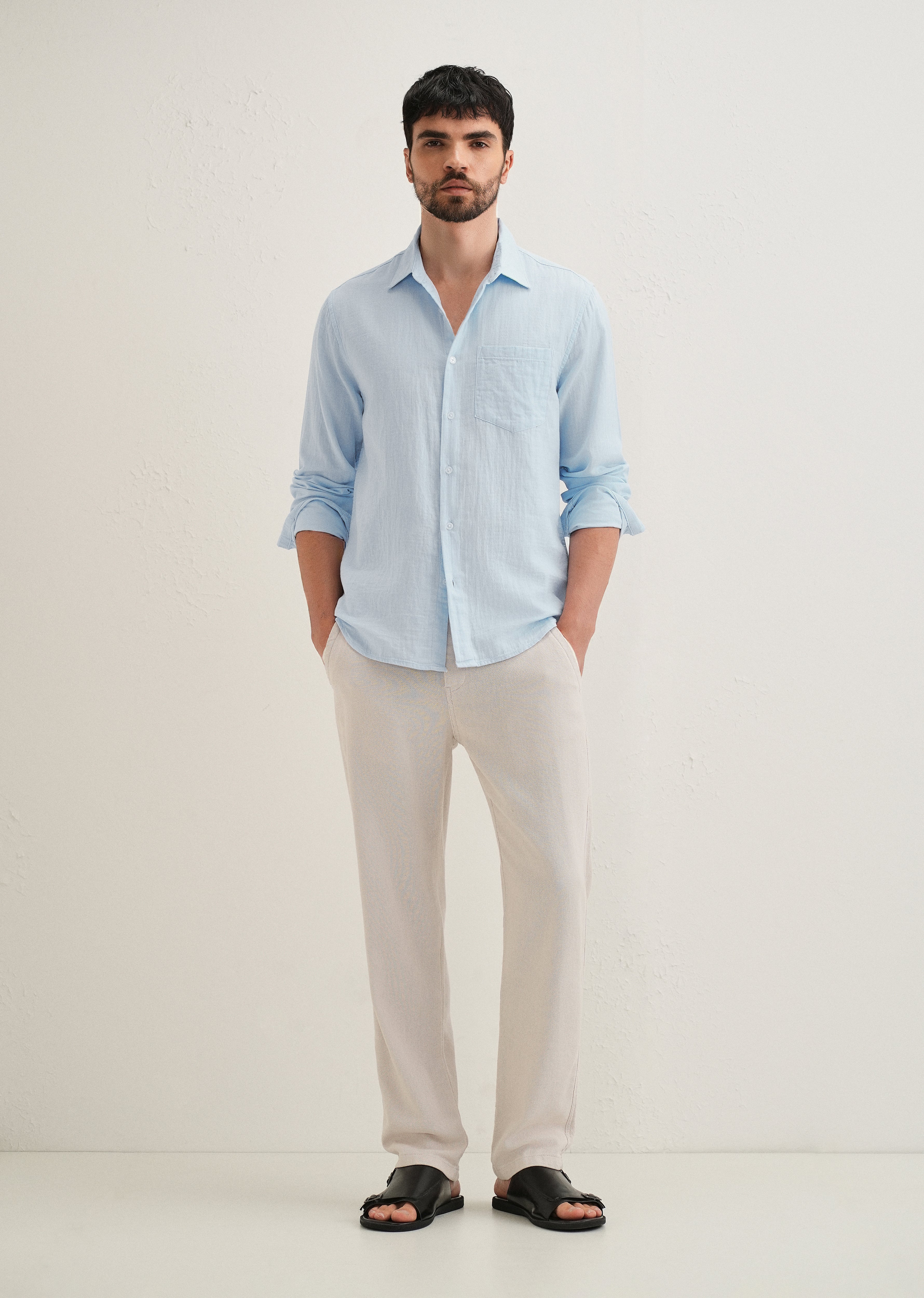 Ice Blue Double Cloth Cotton Shirt