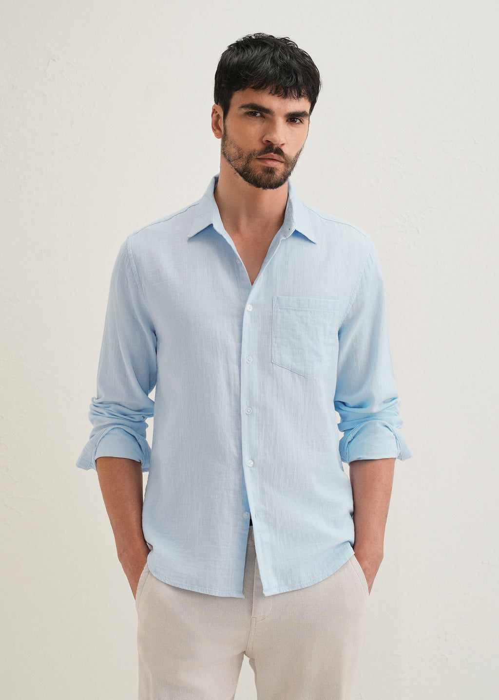 Ice Blue Double Cloth Cotton Shirt