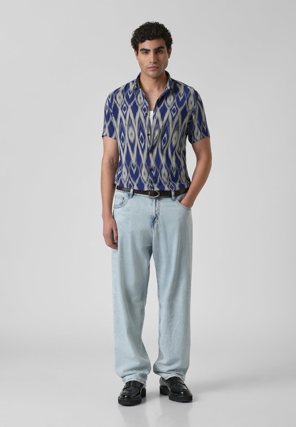 Ikat Blue Feather Shirt