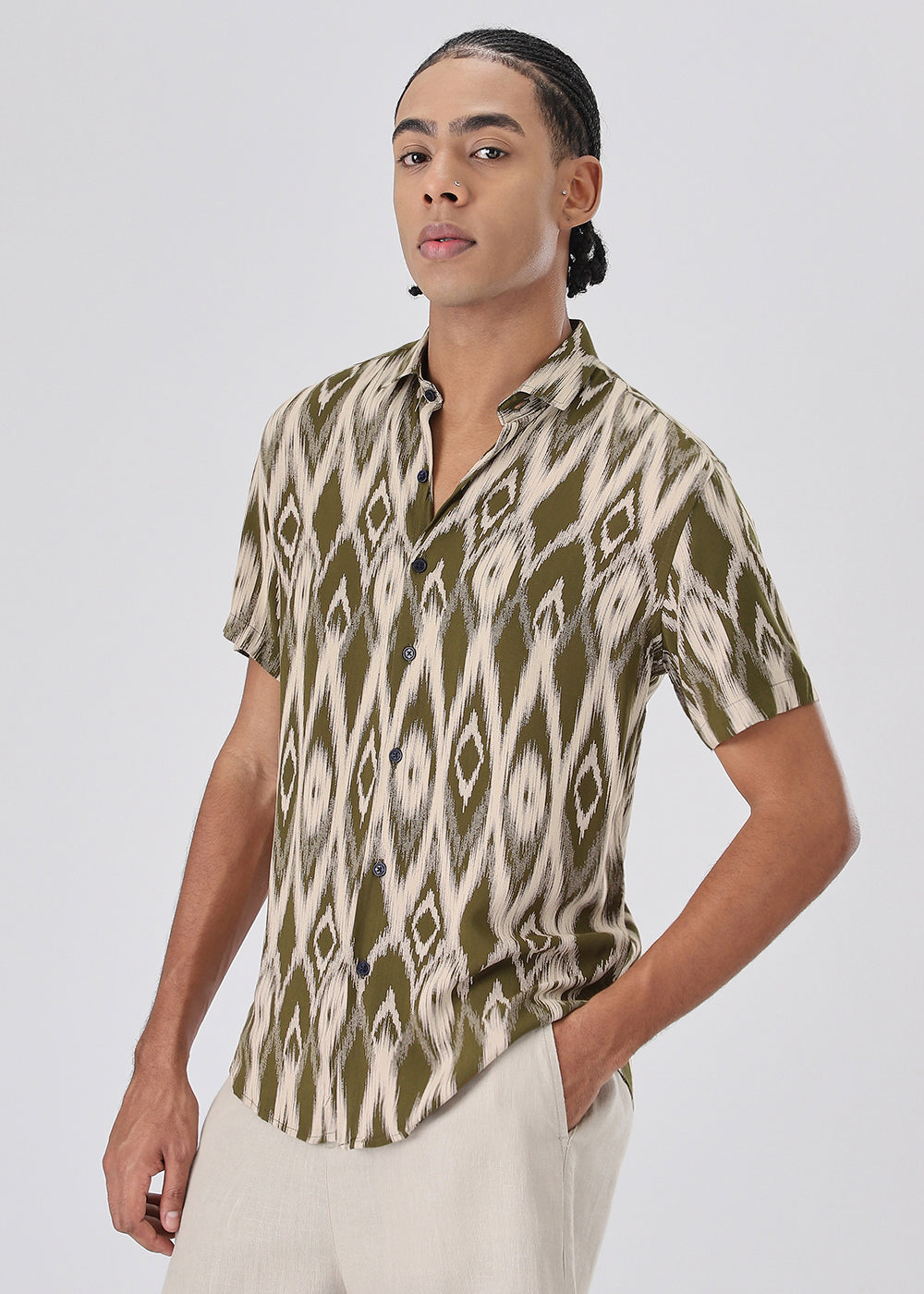 Ikat Olive Feather shirt