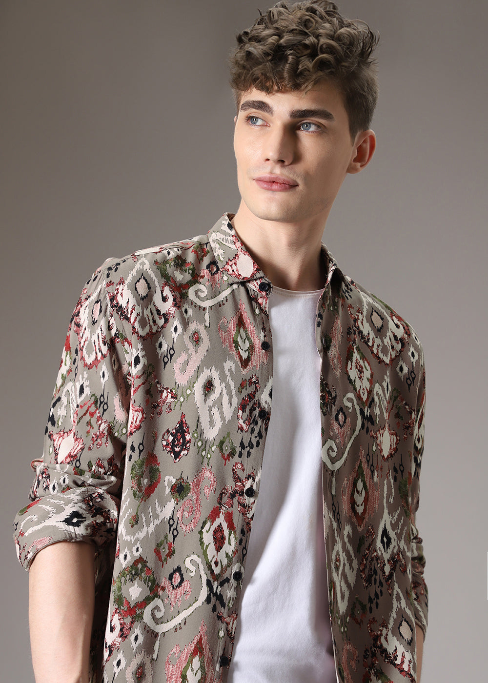 Ikat Tan Beige Feather Shirt