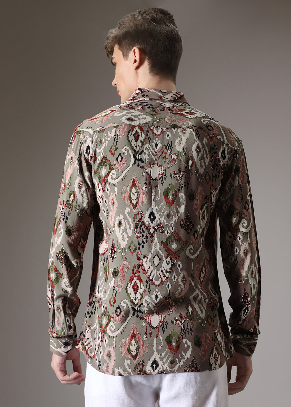 Ikat Tan Beige Feather Shirt