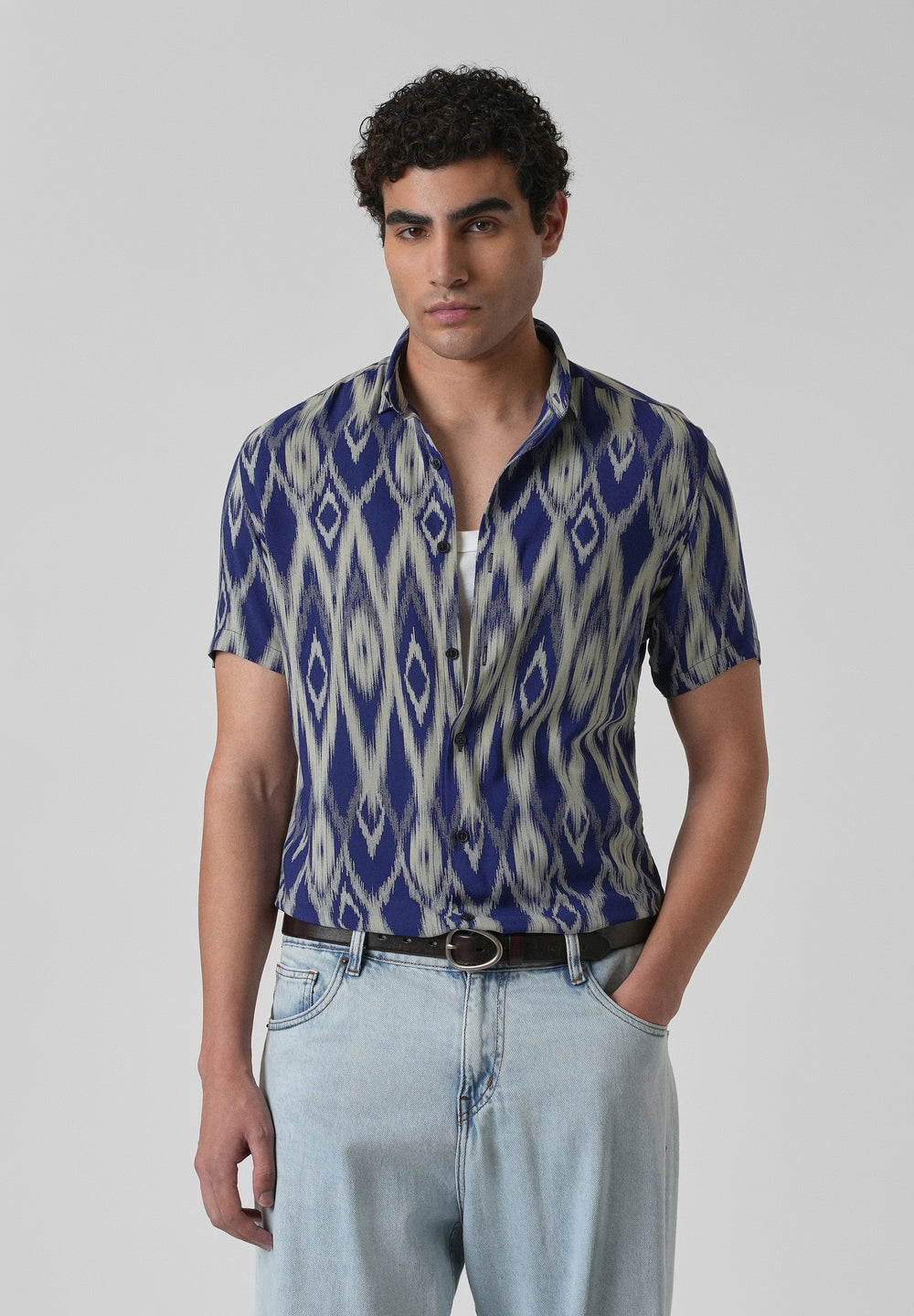 Ikat Blue Feather Shirt