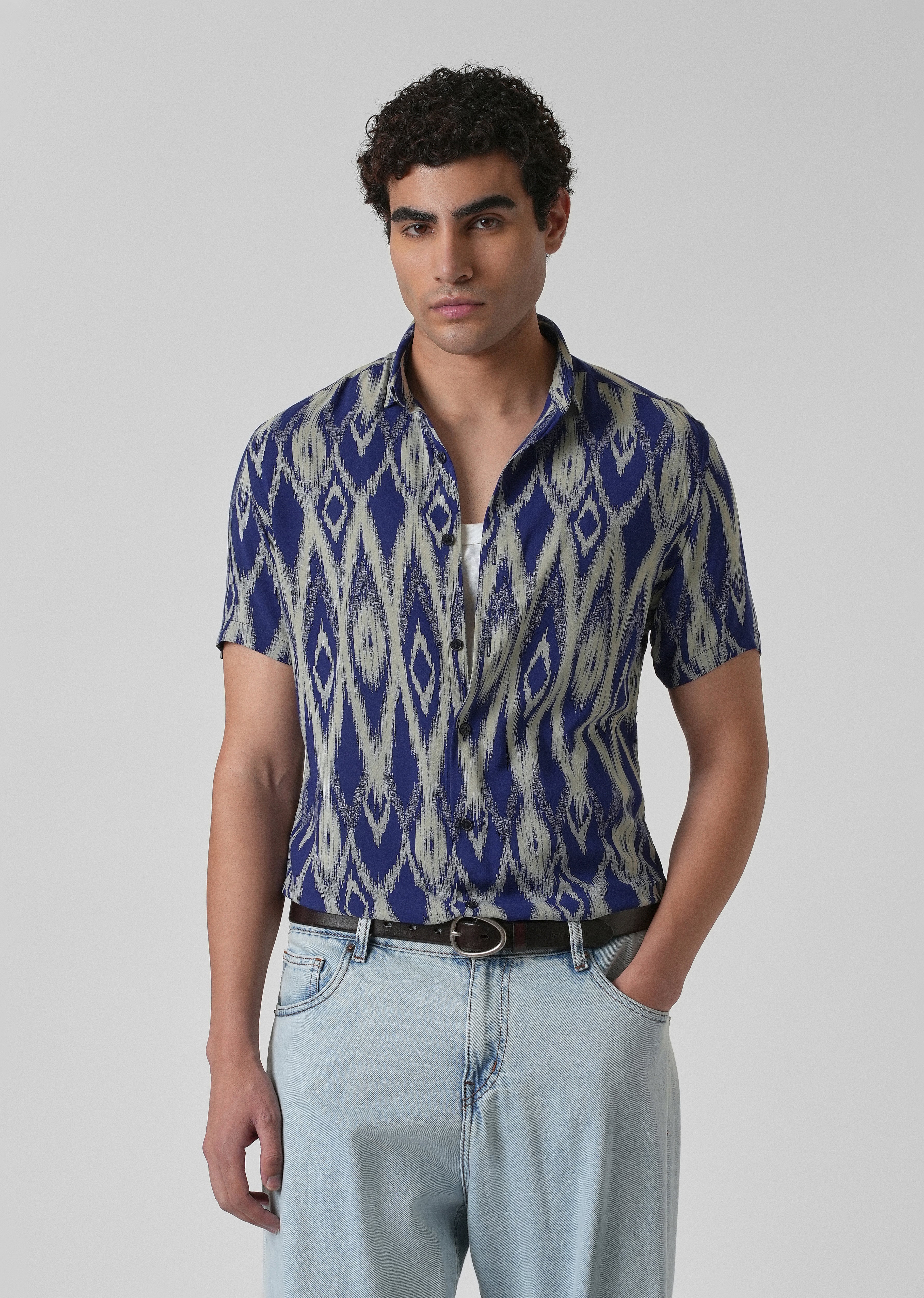 Ikat Blue Feather Shirt