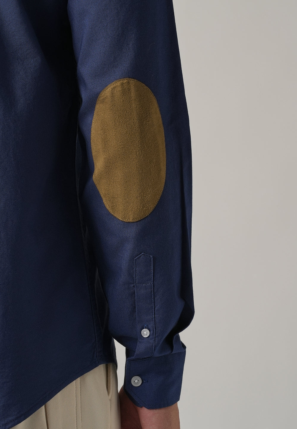 Indigo Blue Plain Elbow Patch Oxford Shirt