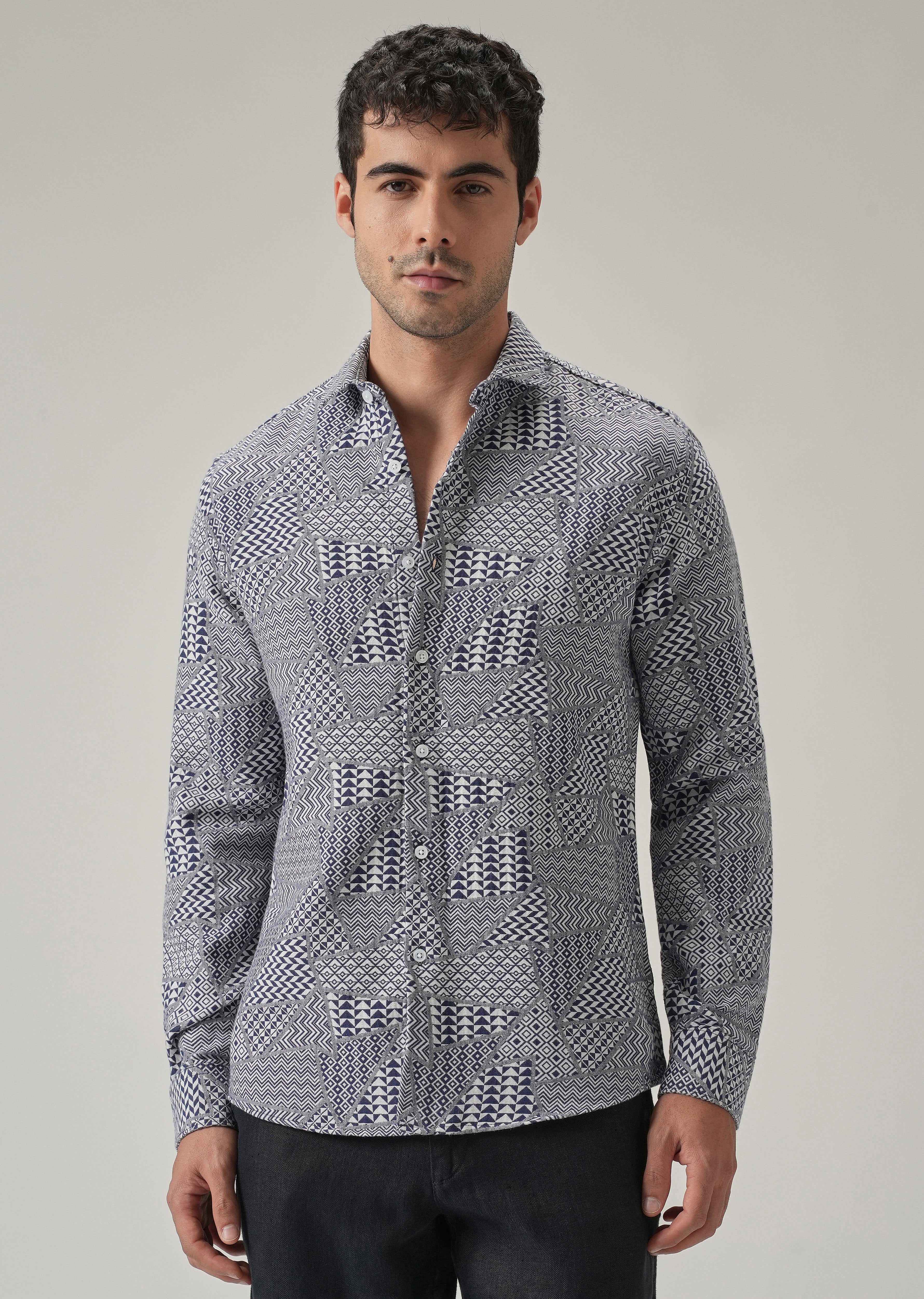 Indigo Geometric Pattern Shirt