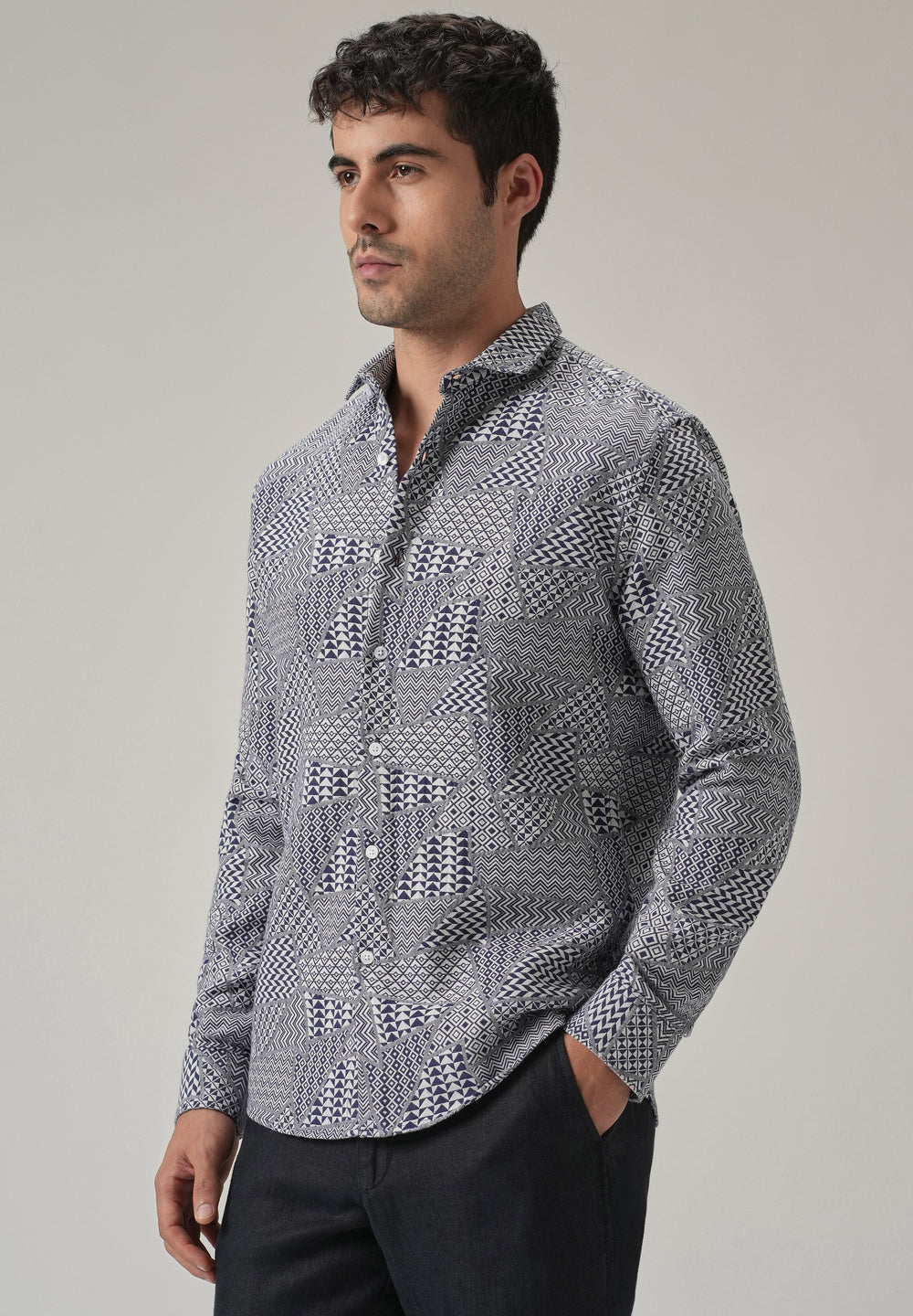 Indigo Geometric Pattern Shirt