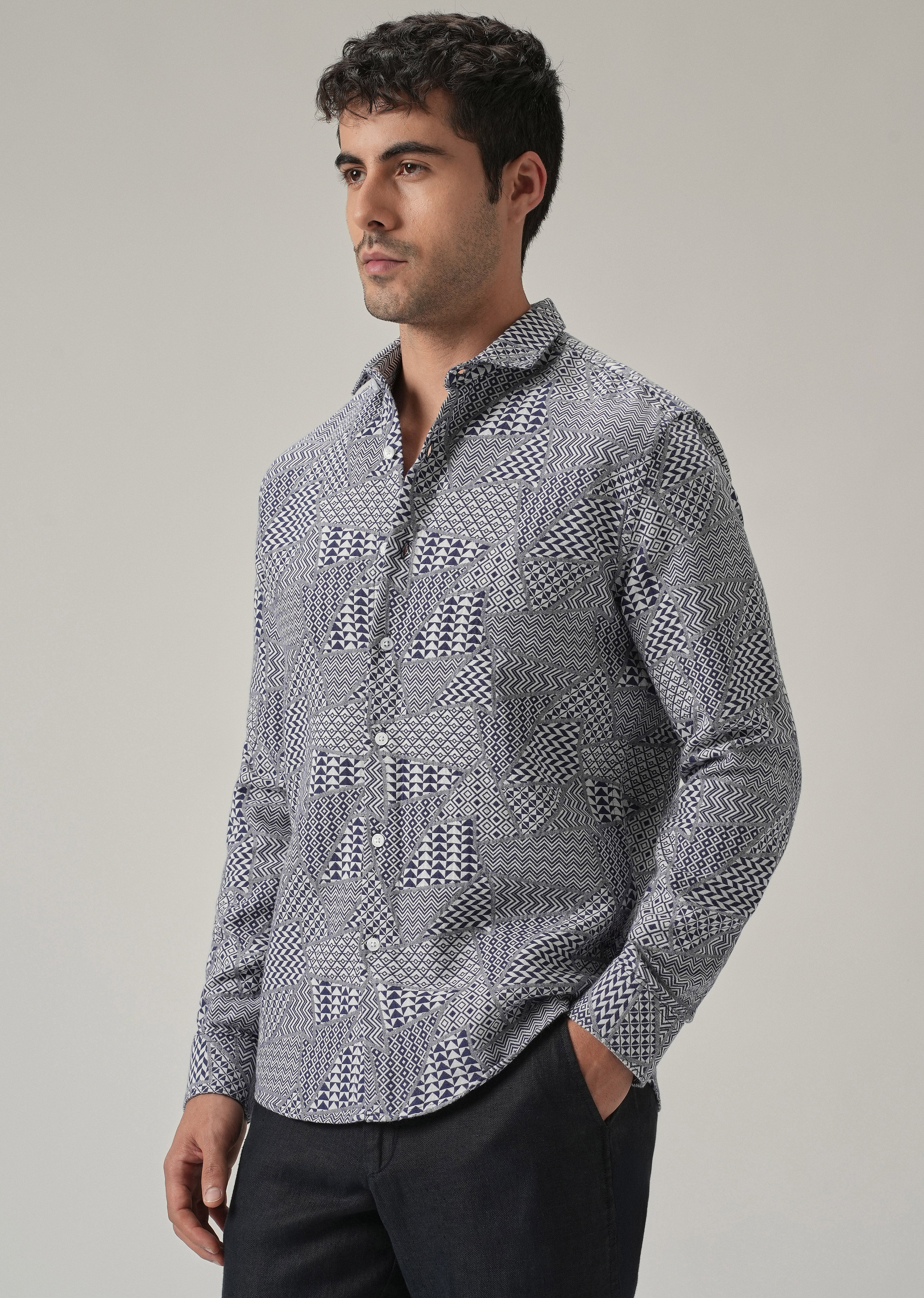 Indigo Geometric Pattern Shirt