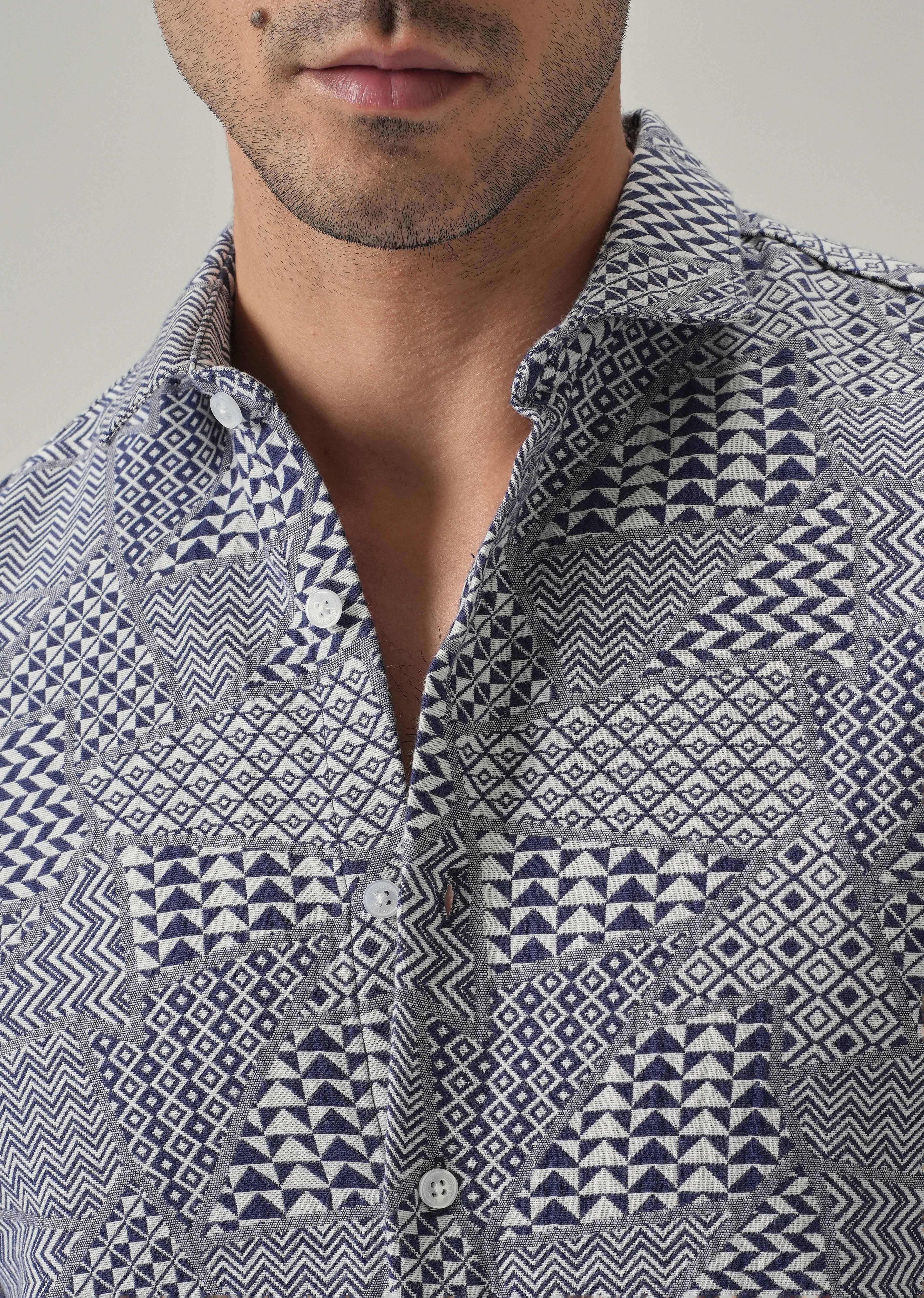 Indigo Geometric Pattern Shirt