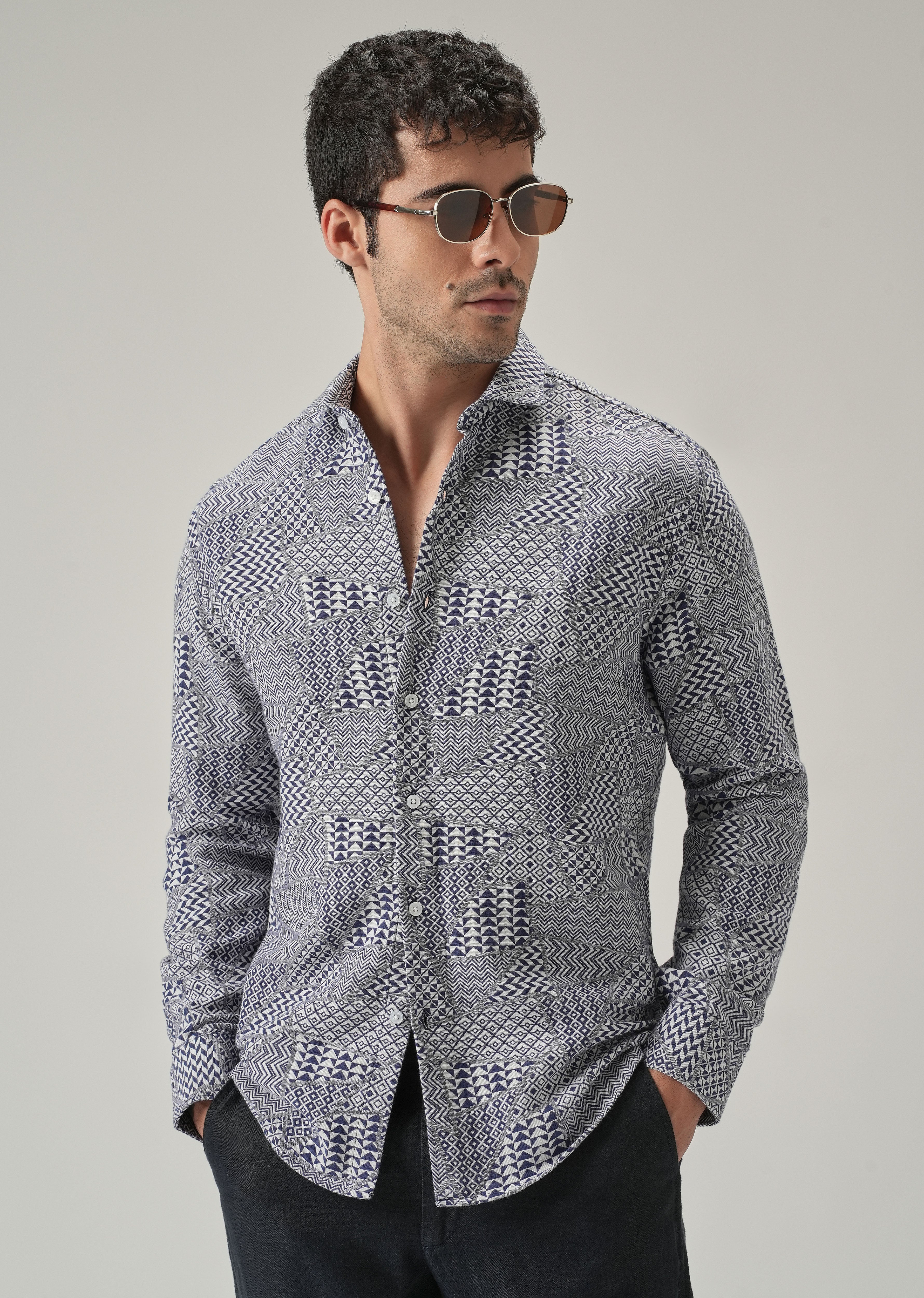 Indigo Geometric Pattern Shirt