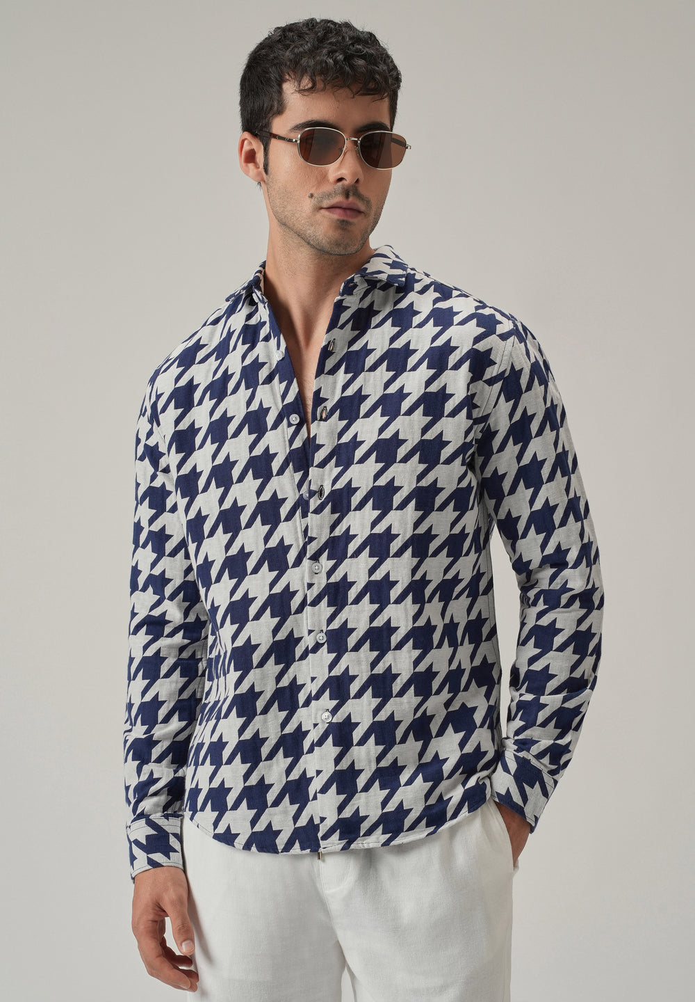 Indigo Herringbone Pattern Shirt