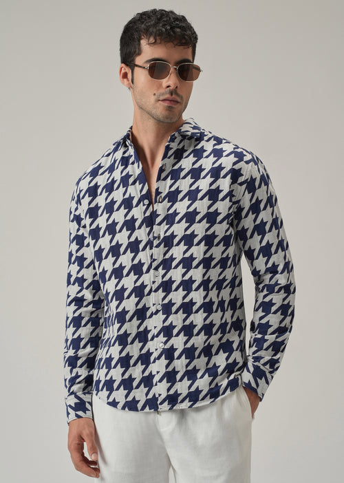 Indigo Herringbone Pattern Shirt