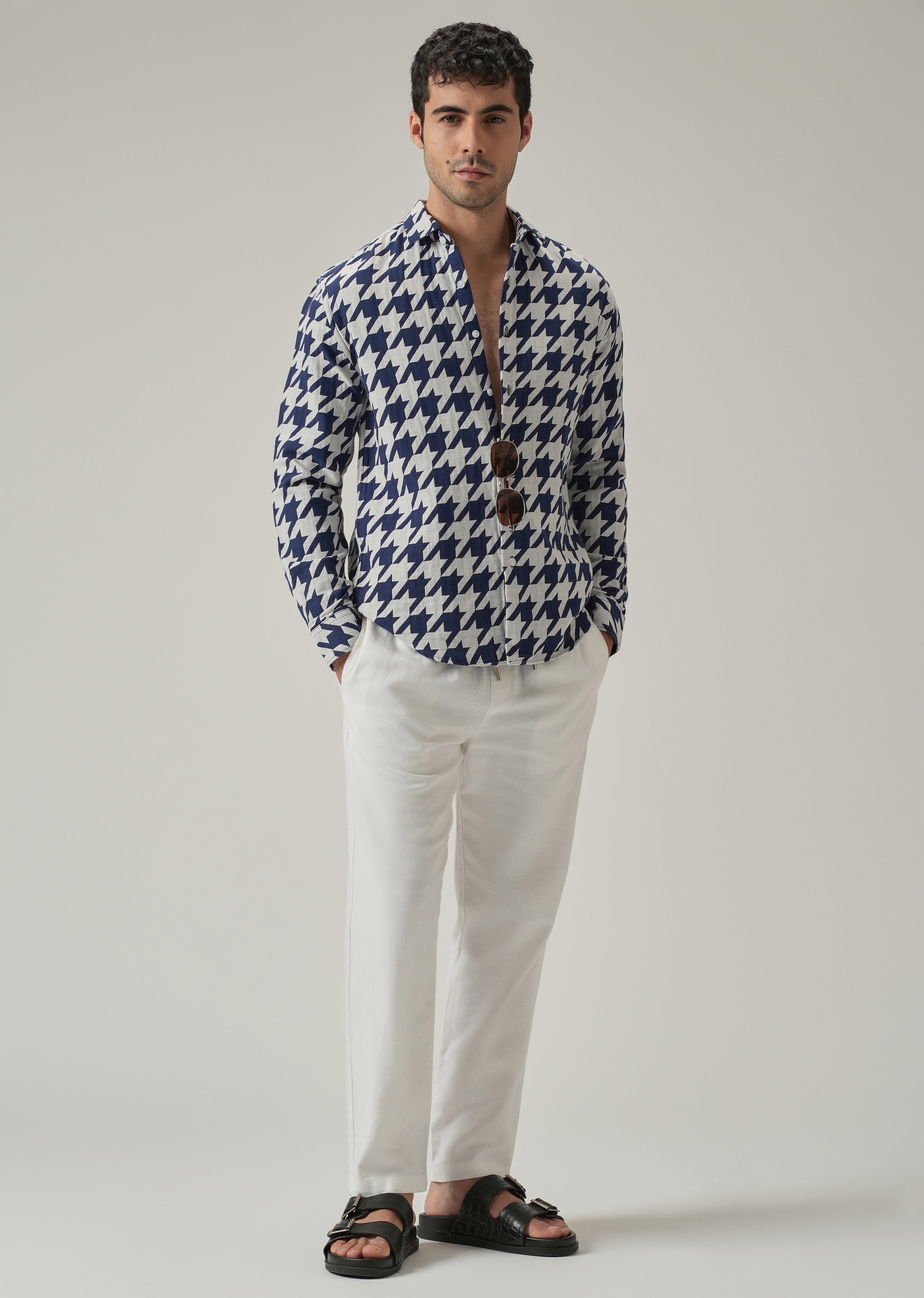 Indigo Herringbone Pattern Shirt