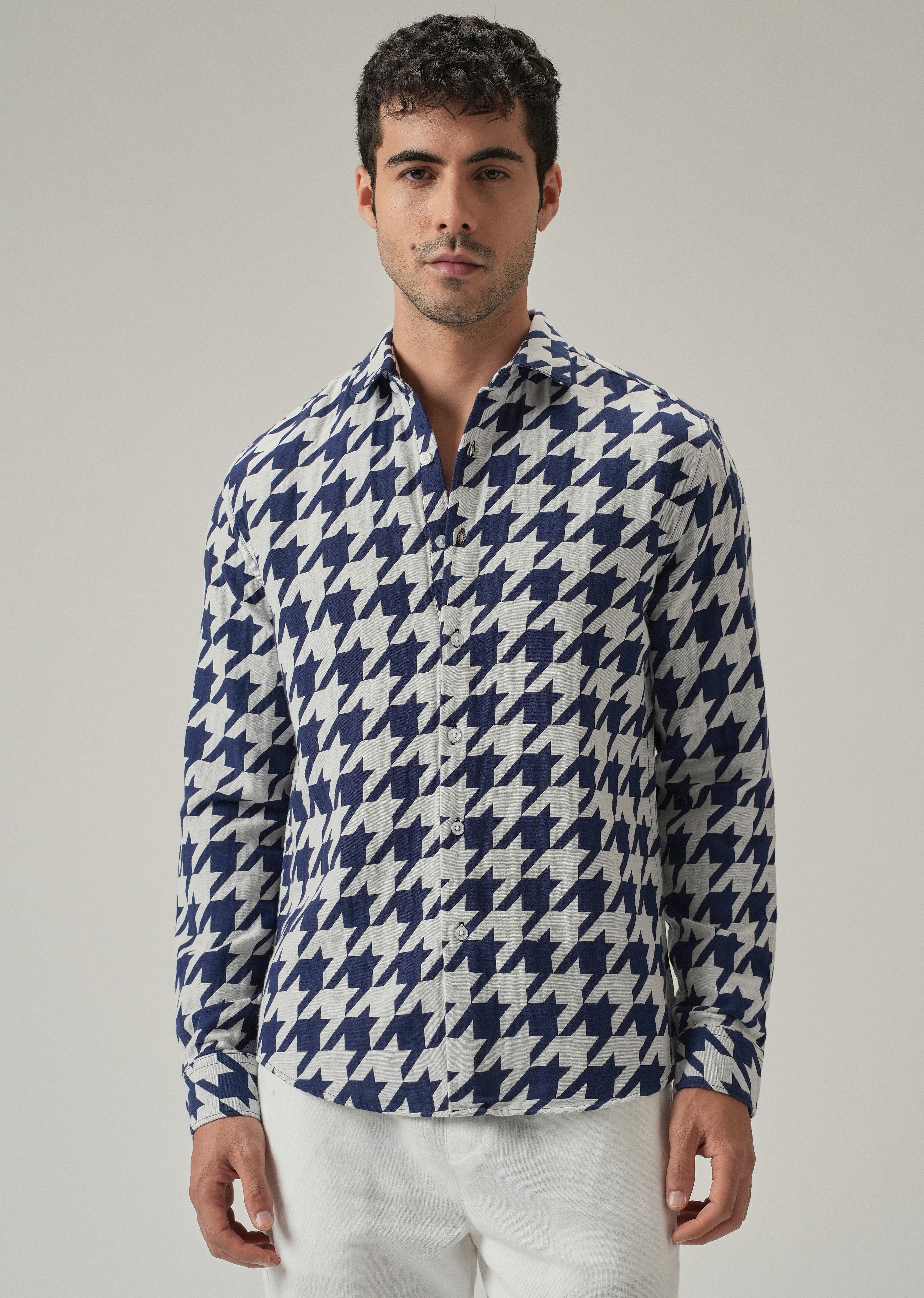 Indigo Herringbone Pattern Shirt