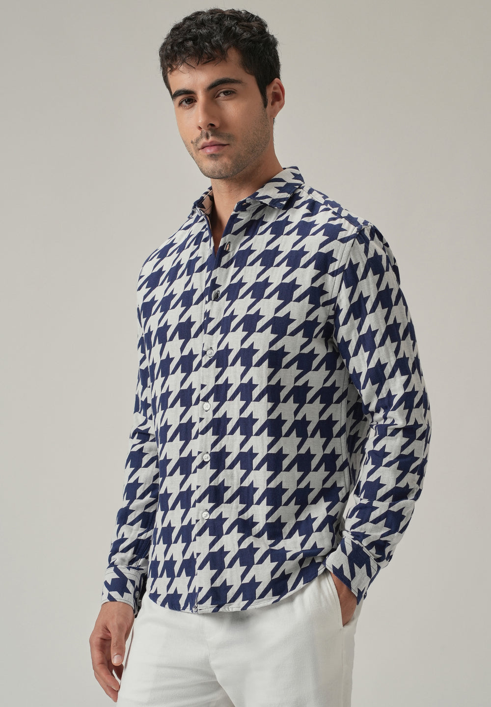 Indigo Herringbone Pattern Shirt