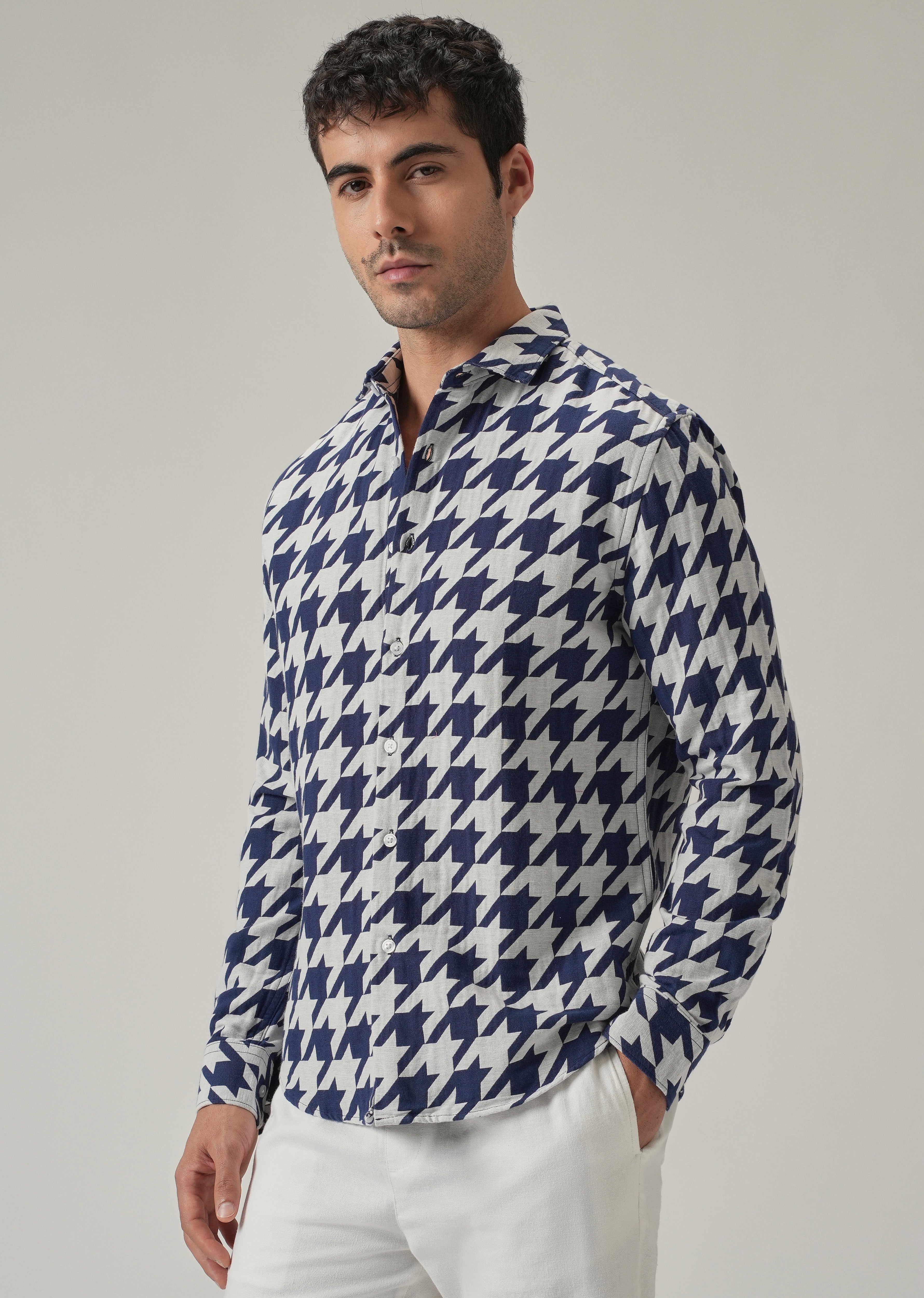 Indigo Herringbone Pattern Shirt