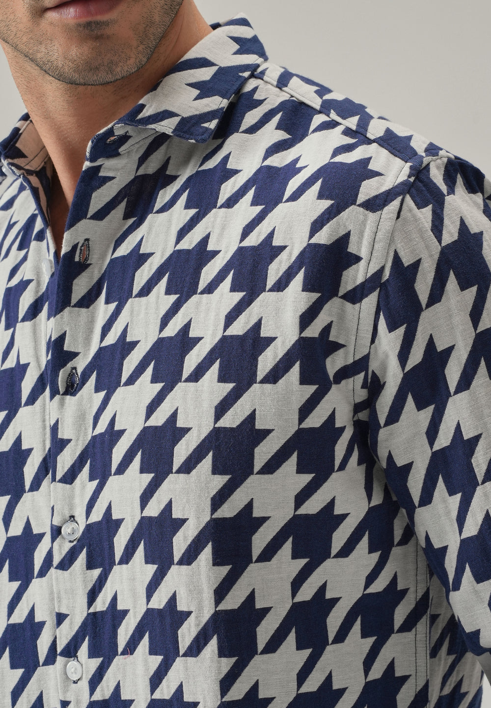 Indigo Herringbone Pattern Shirt