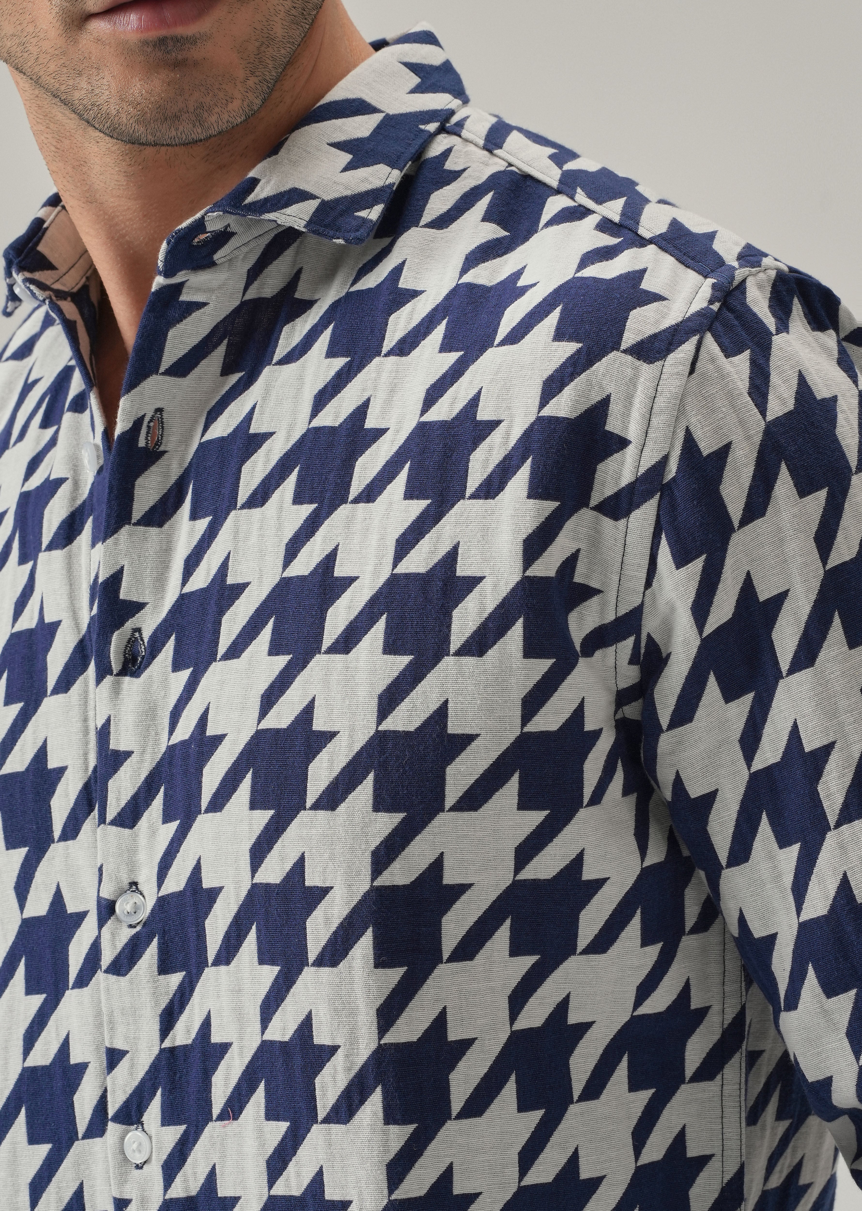 Indigo Herringbone Pattern Shirt