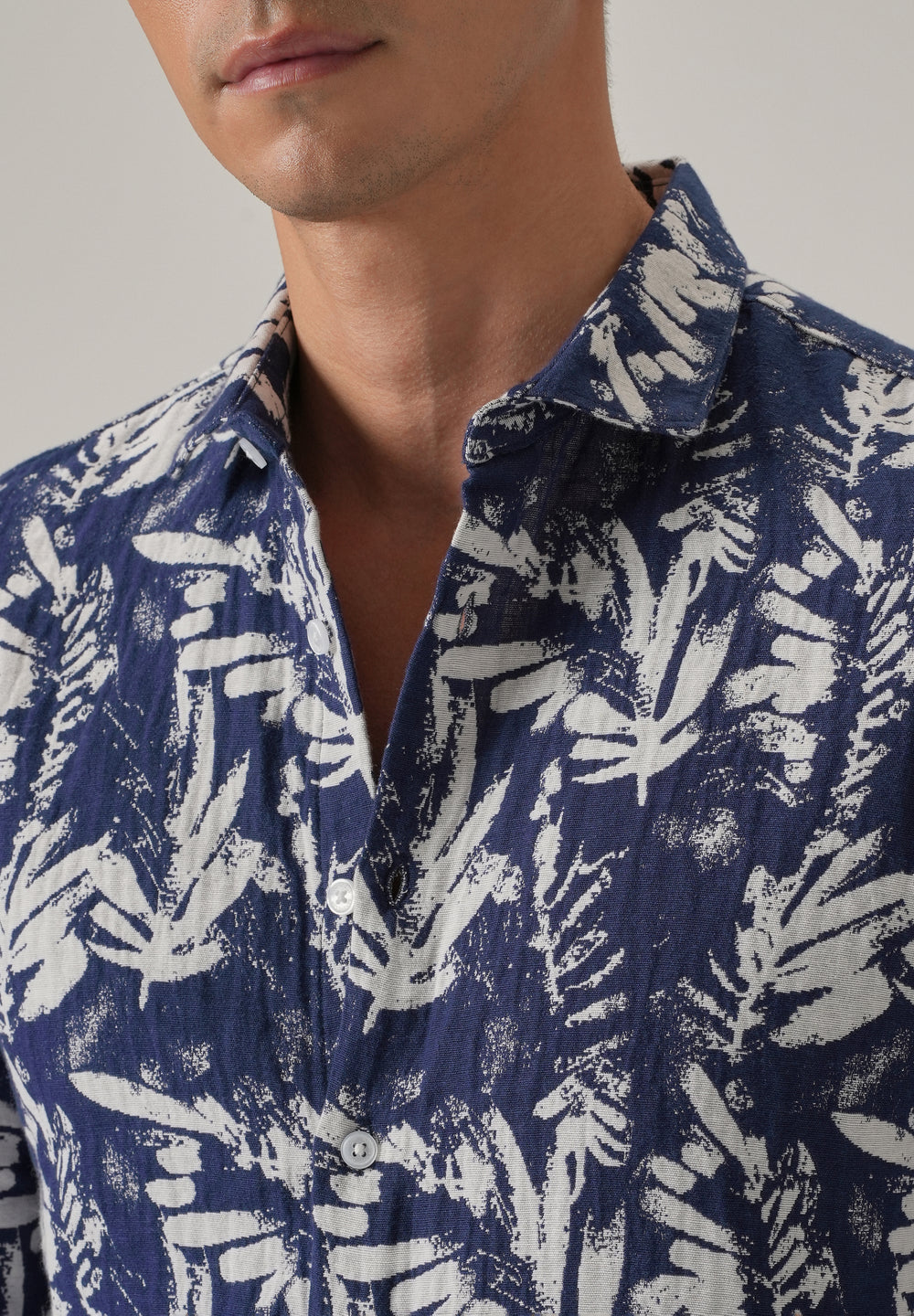 Indigo Leaf Pattern Shirt