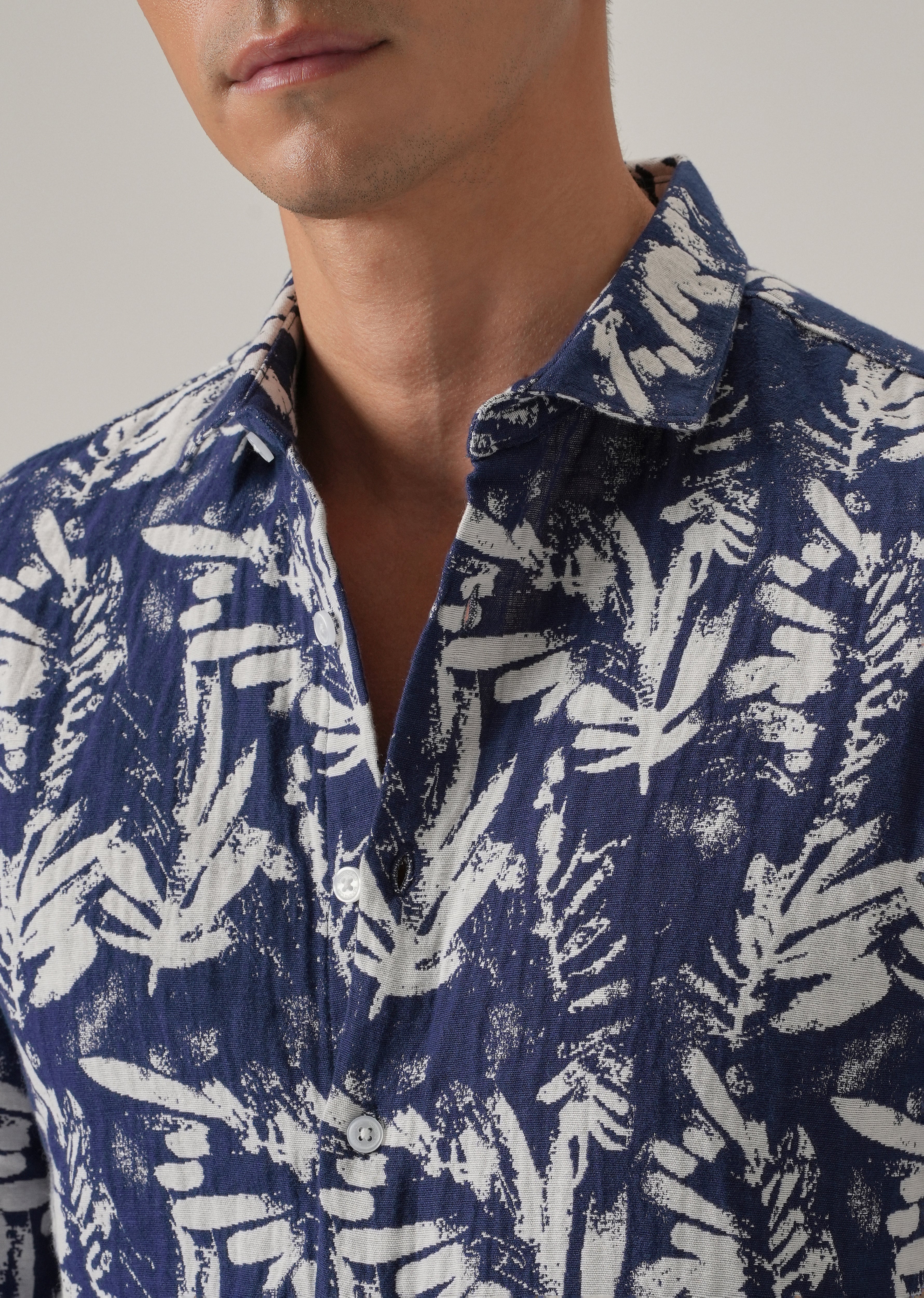 Indigo Leaf Pattern Shirt