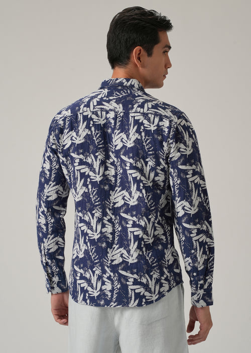 Indigo Leaf Pattern Shirt