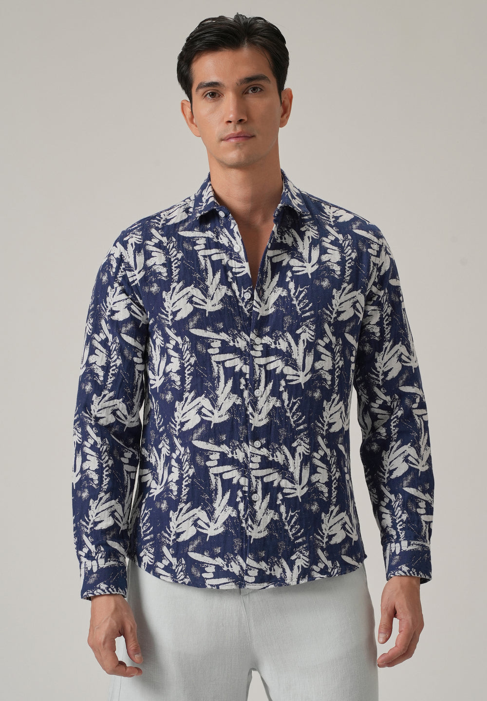 Indigo Leaf Pattern Shirt
