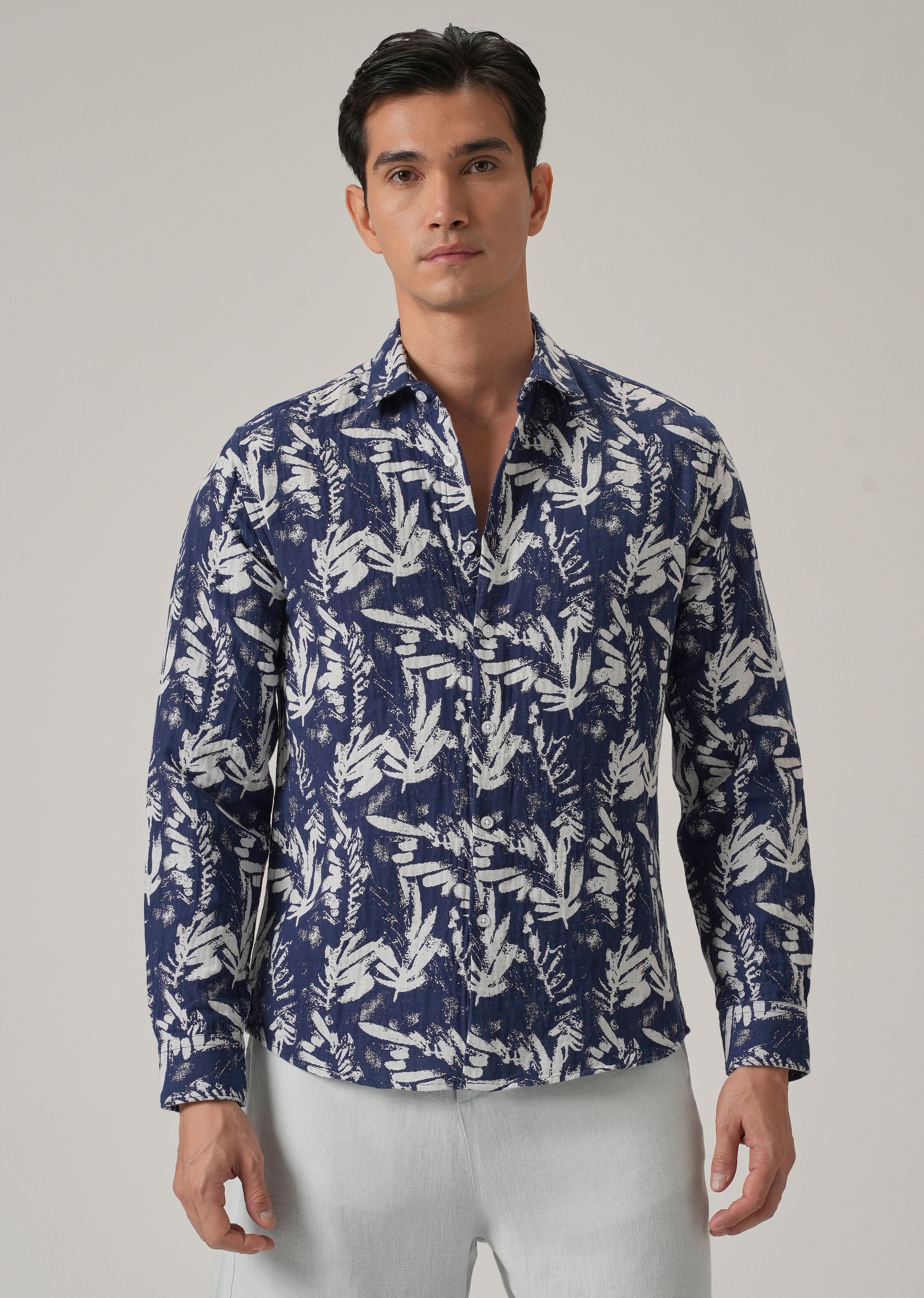 Indigo Leaf Pattern Shirt