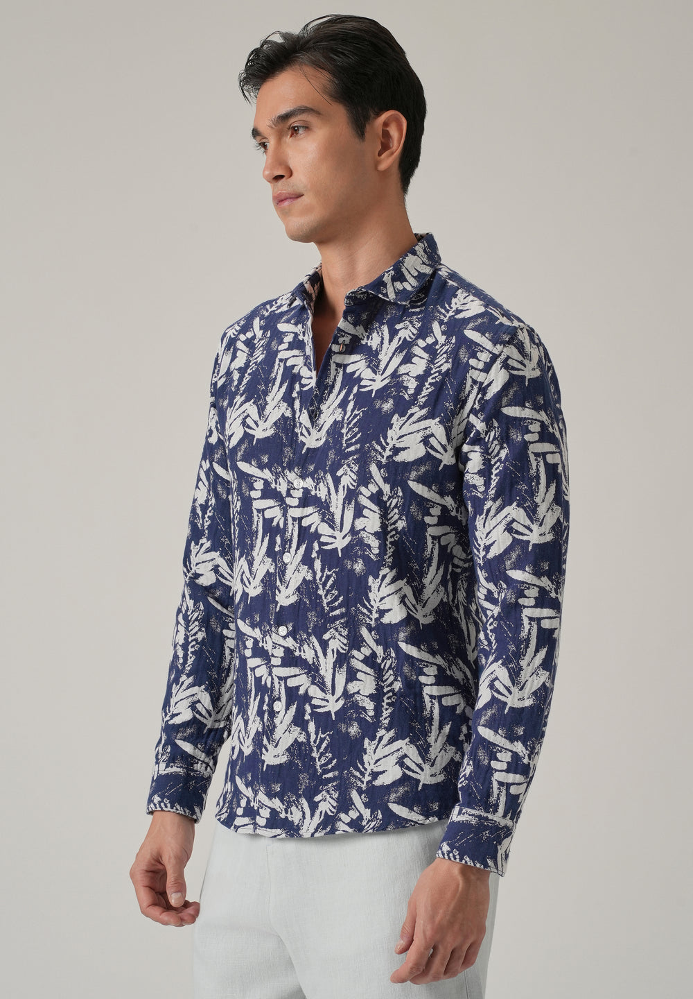 Indigo Leaf Pattern Shirt