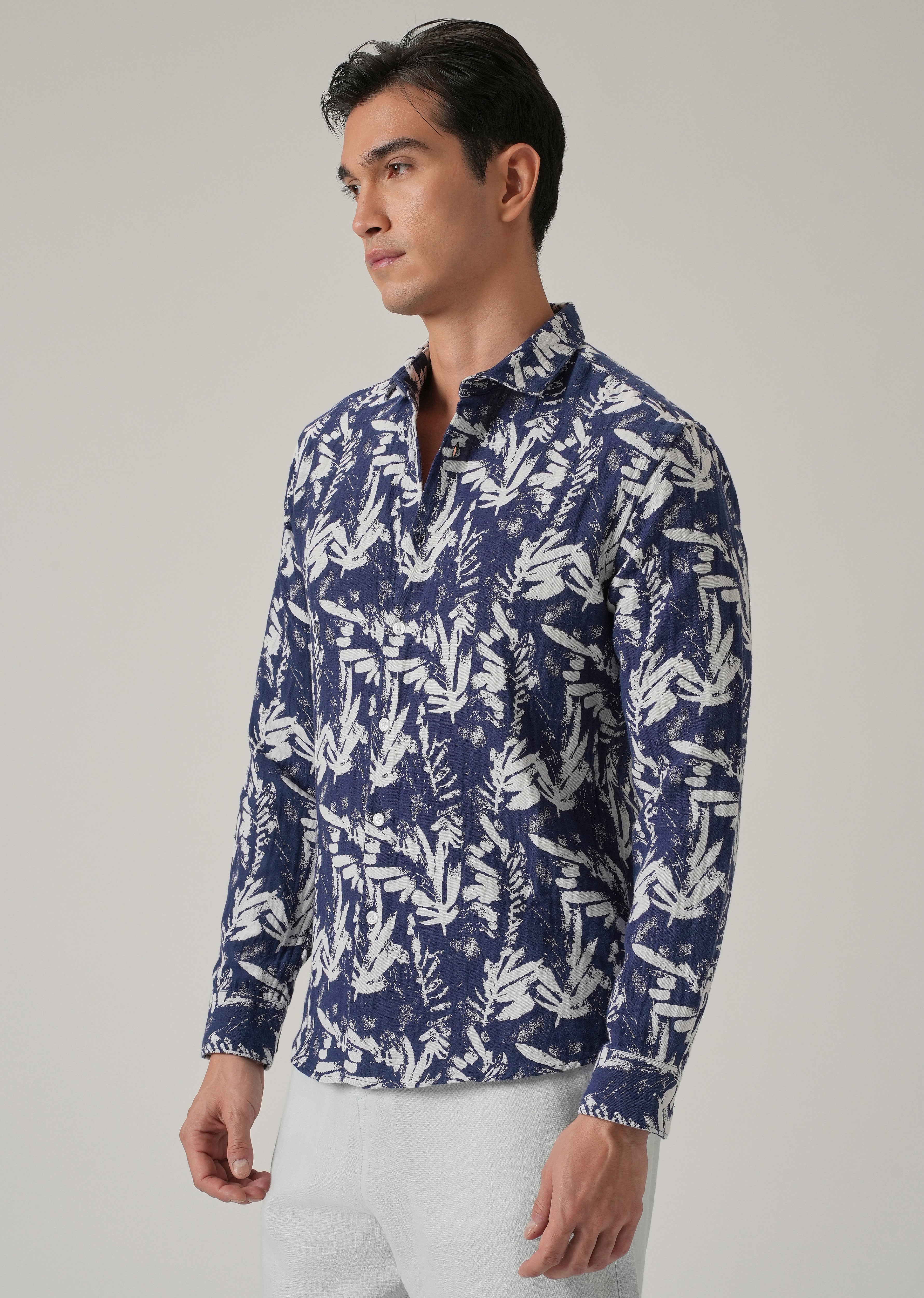 Indigo Leaf Pattern Shirt