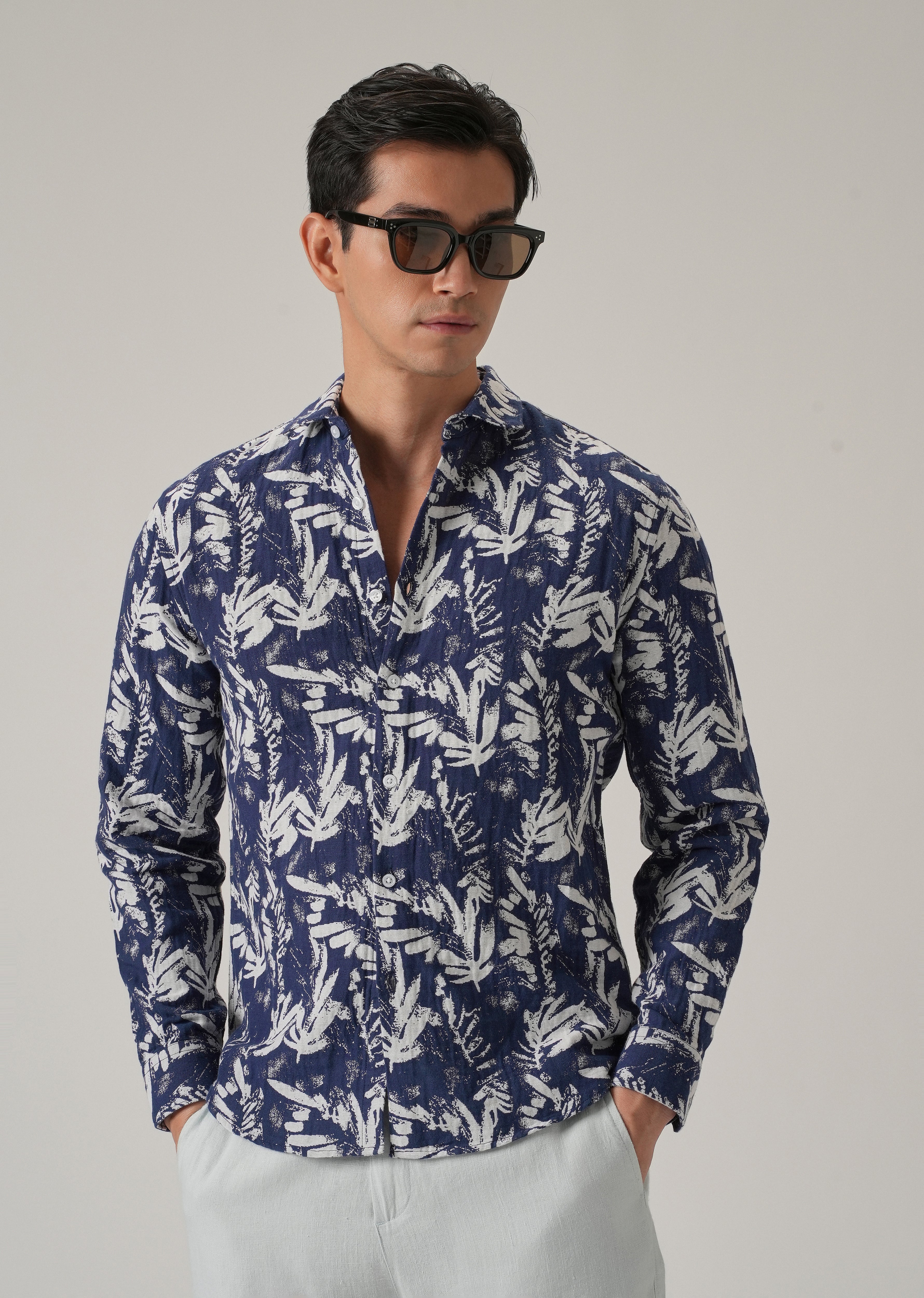 Indigo Leaf Pattern Shirt