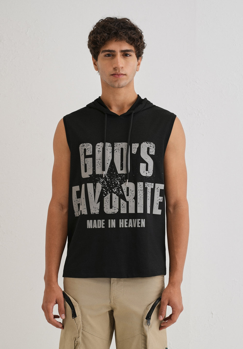 Ink Black Printed Hoodie Tank