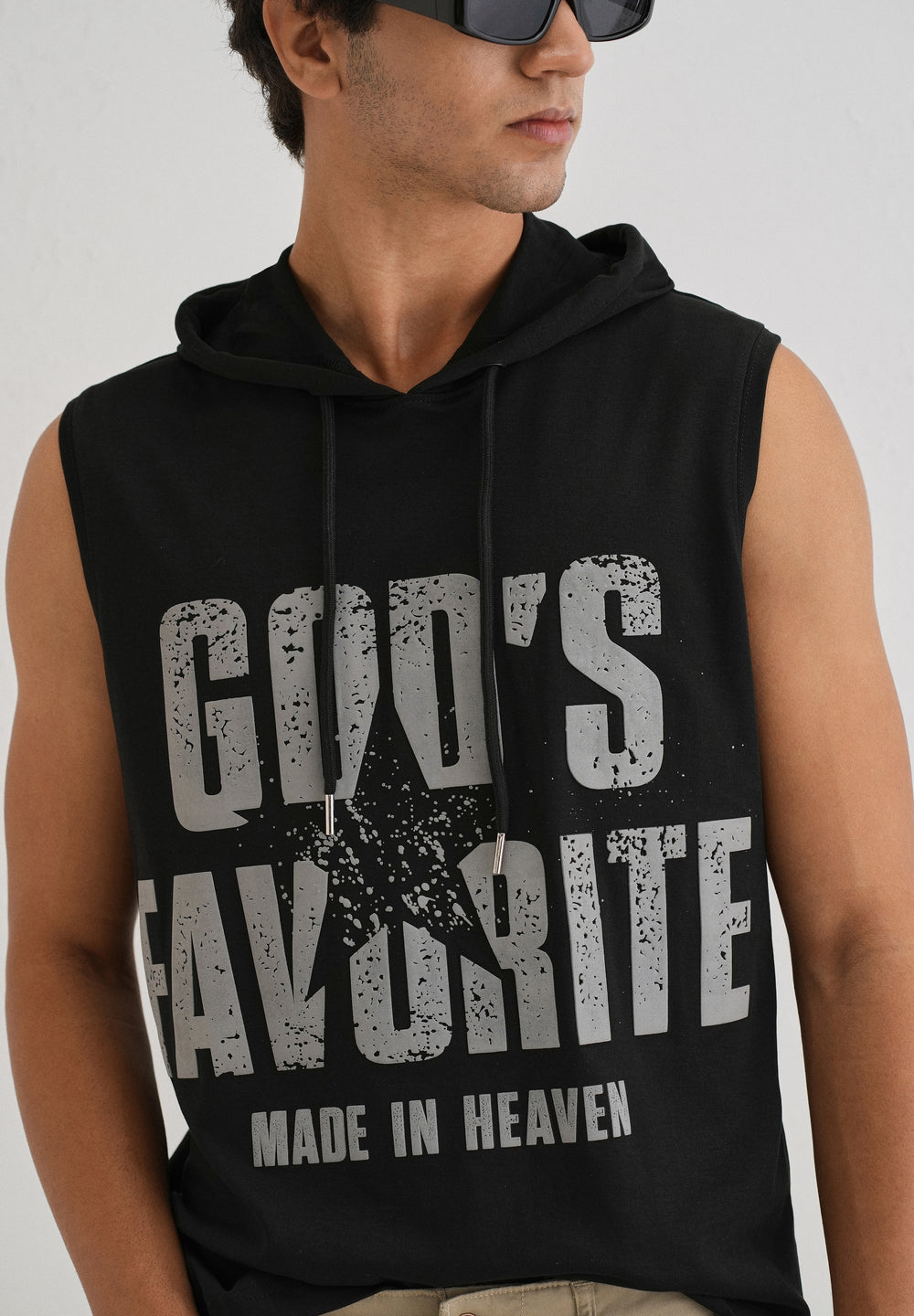 Ink Black Printed Hoodie Tank