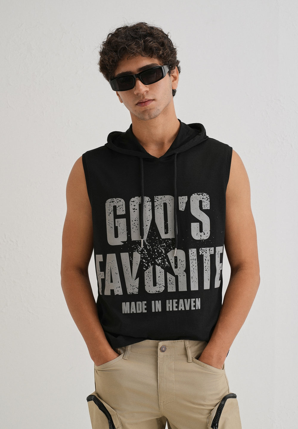 Ink Black Printed Hoodie Tank