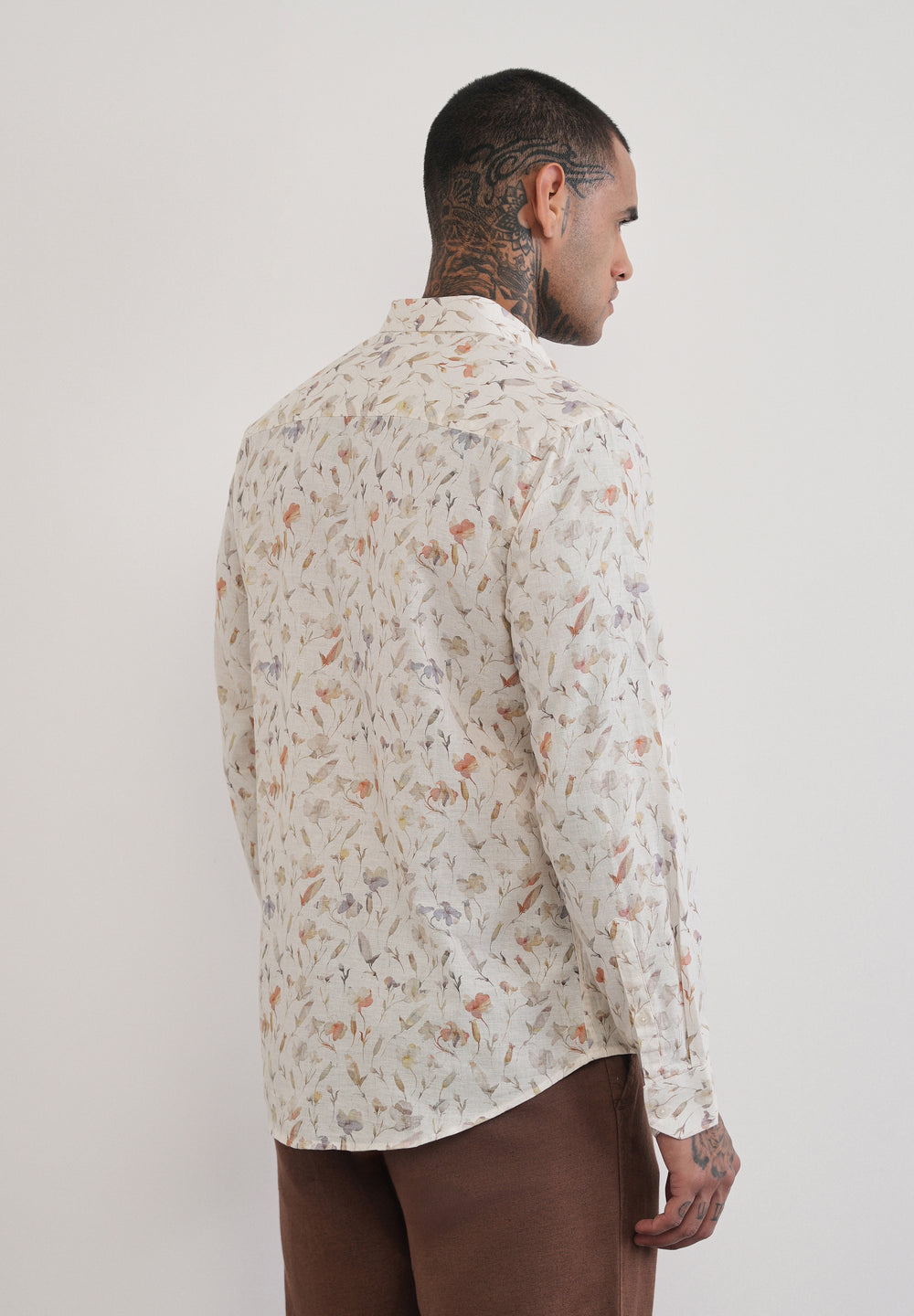Ivory Botanical Print Cotton Linen Shirt