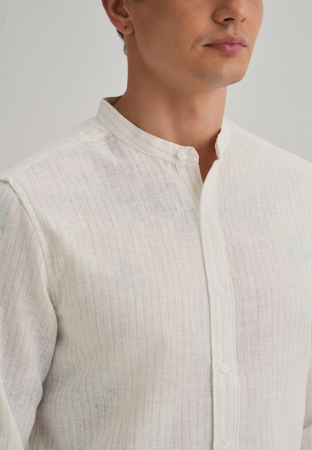 Ivory Cotton Blended Stripe Shirt