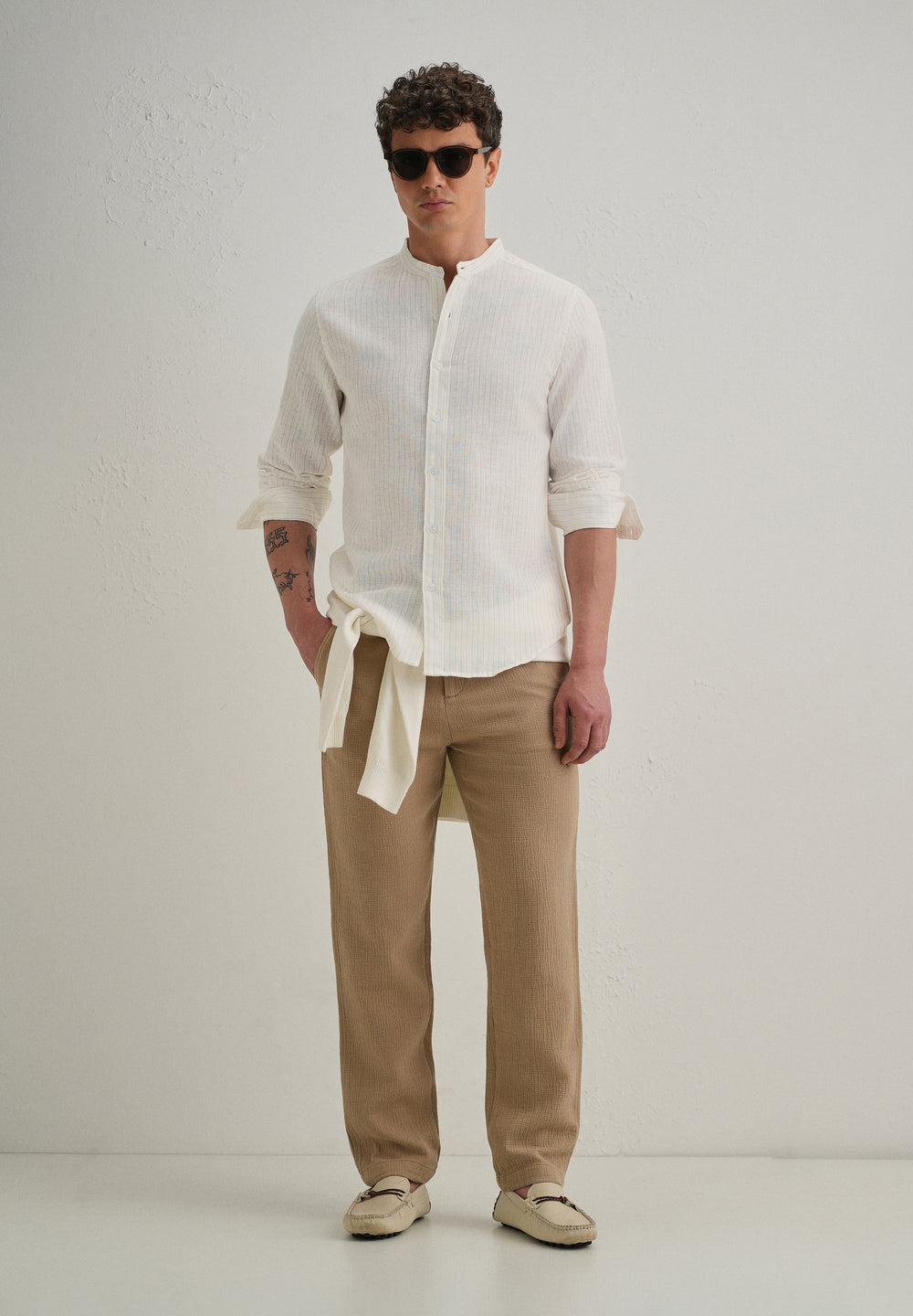 Ivory Cotton Blended Stripe Shirt