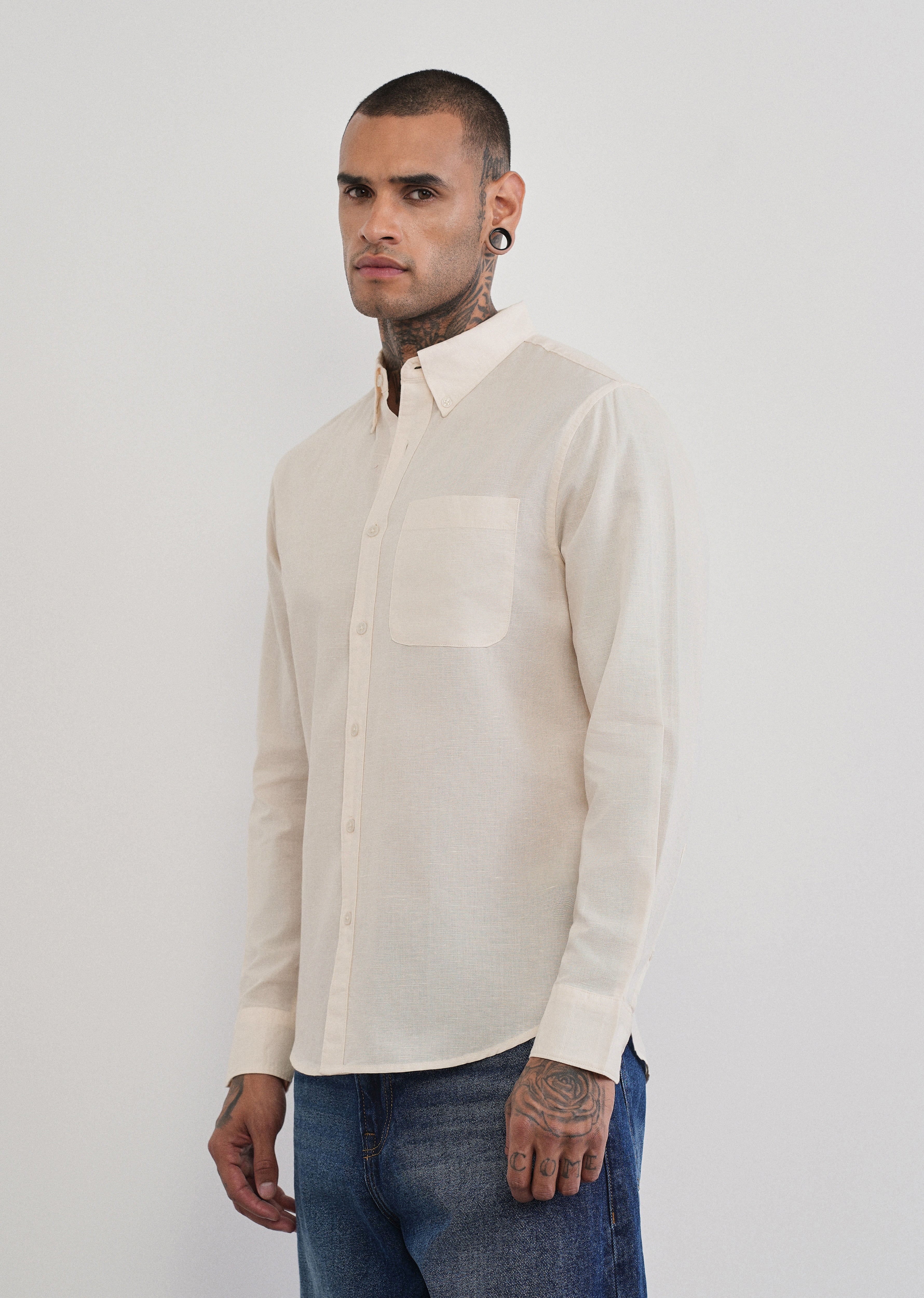 Ivory Cotton Linen Plain Shirt