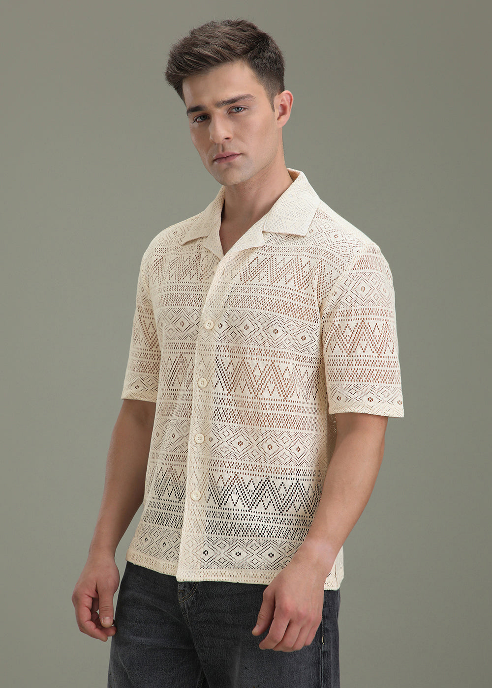 Ivory Cream Crochet Shirt